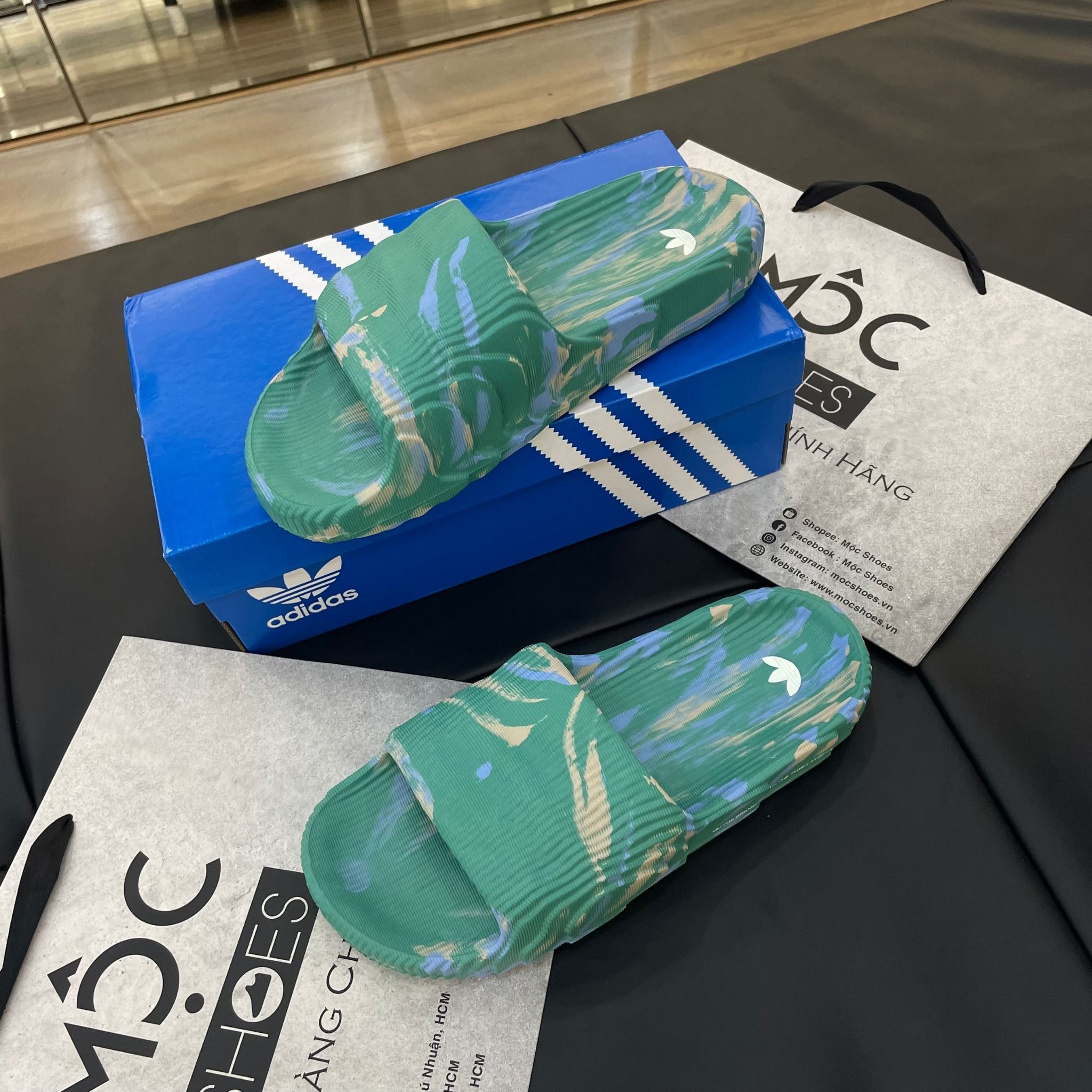  [SALE 750K] 2177 - HÀNG CHÍNH HÃNG - DÉP ADIDAS 22 - XANH LÁ VẨY SƠN 