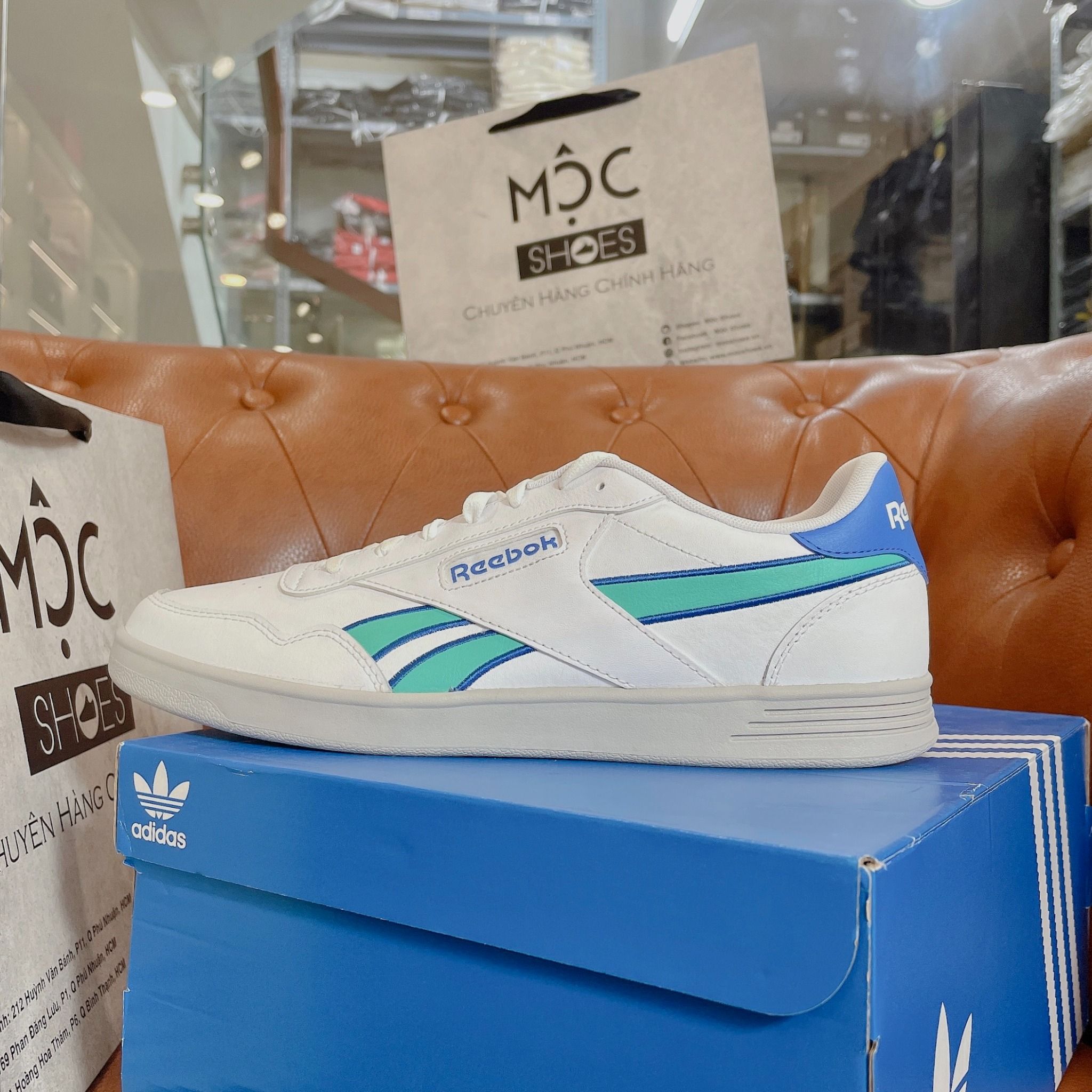 2212 - HÀNG CHÍNH HÃNG - GIÀY REEBOK - ĐẾ BẰNG - TRẮNG ĐẾ XÁM - GÓT XANH