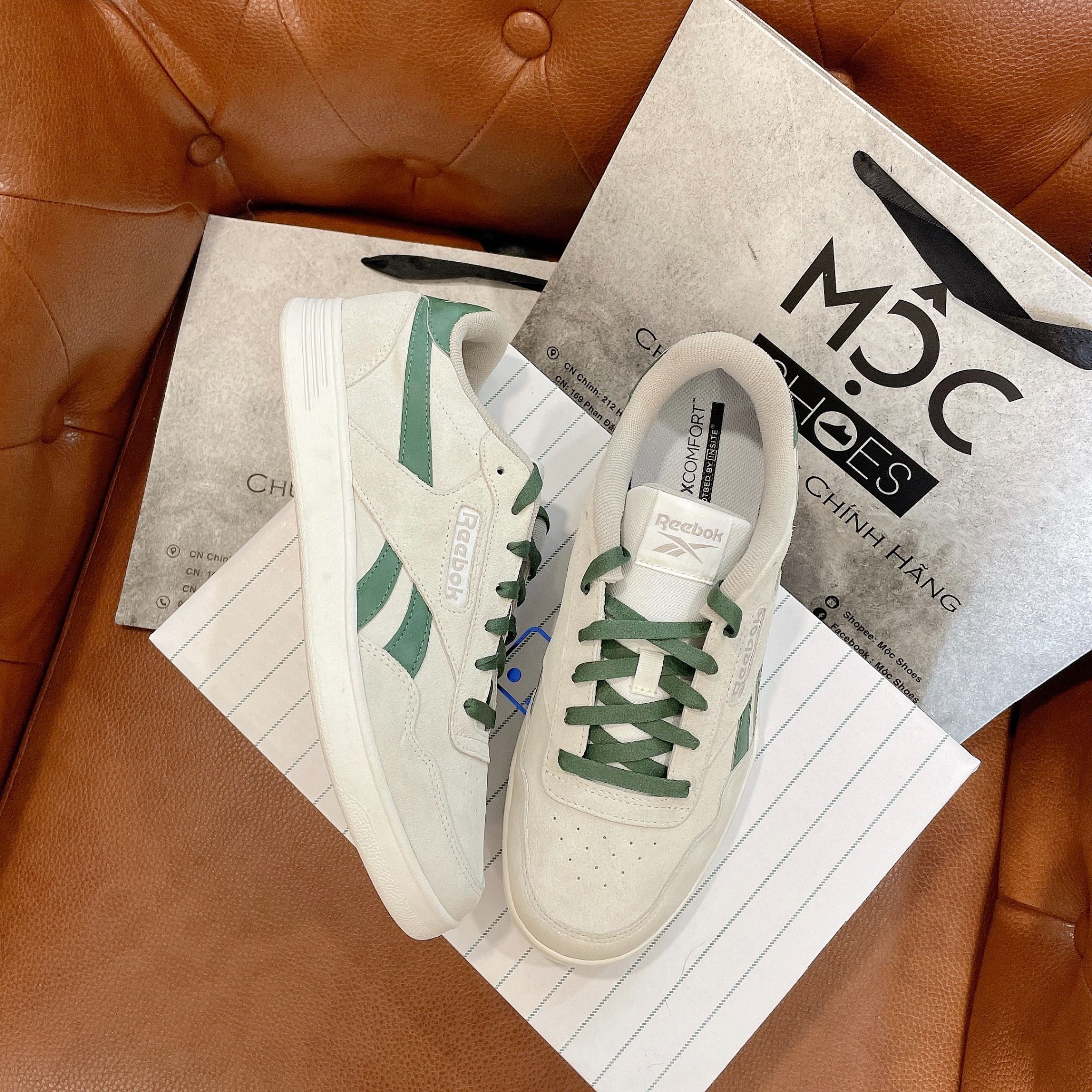 2229 - HÀNG CHÍNH HÃNG - GIÀY REEBOK - ĐẾ BẰNG - XÁM - *LOGO GREEN - DA LỘN*