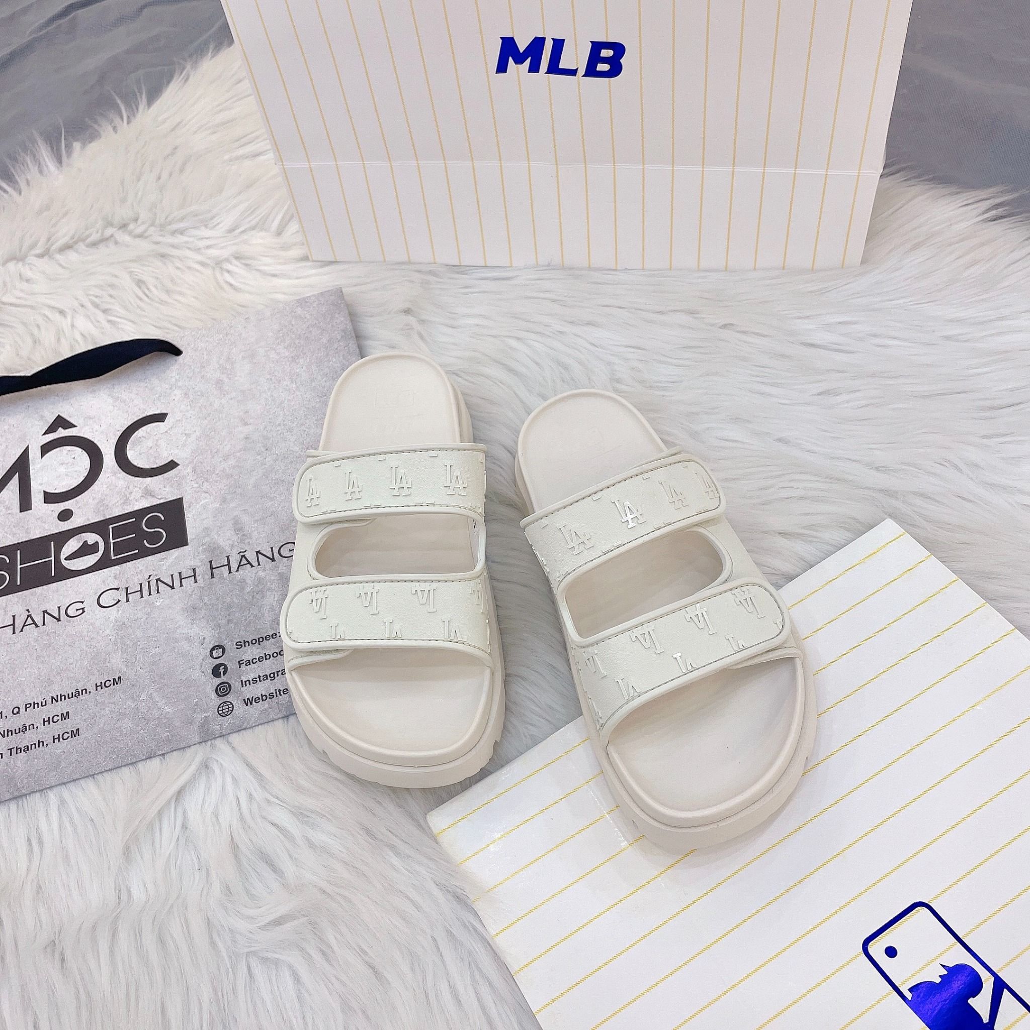 2245 - HÀNG CHÍNH HÃNG - DÉP MLB 2 QUAI - TRẮNG *QUAI DÁN - CODE: 3ALPCBT33-07WHS