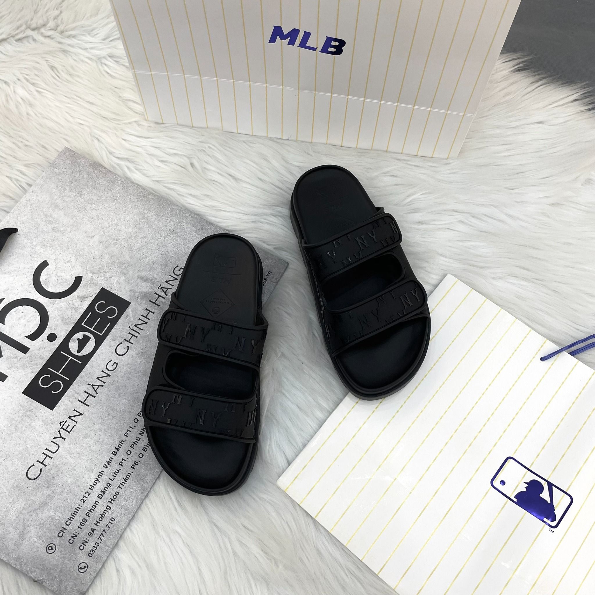 2246 - HÀNG CHÍNH HÃNG - DÉP MLB 2 QUAI - ĐEN *QUAI DÁN - CODE: 3ALPCBT33-50BKS