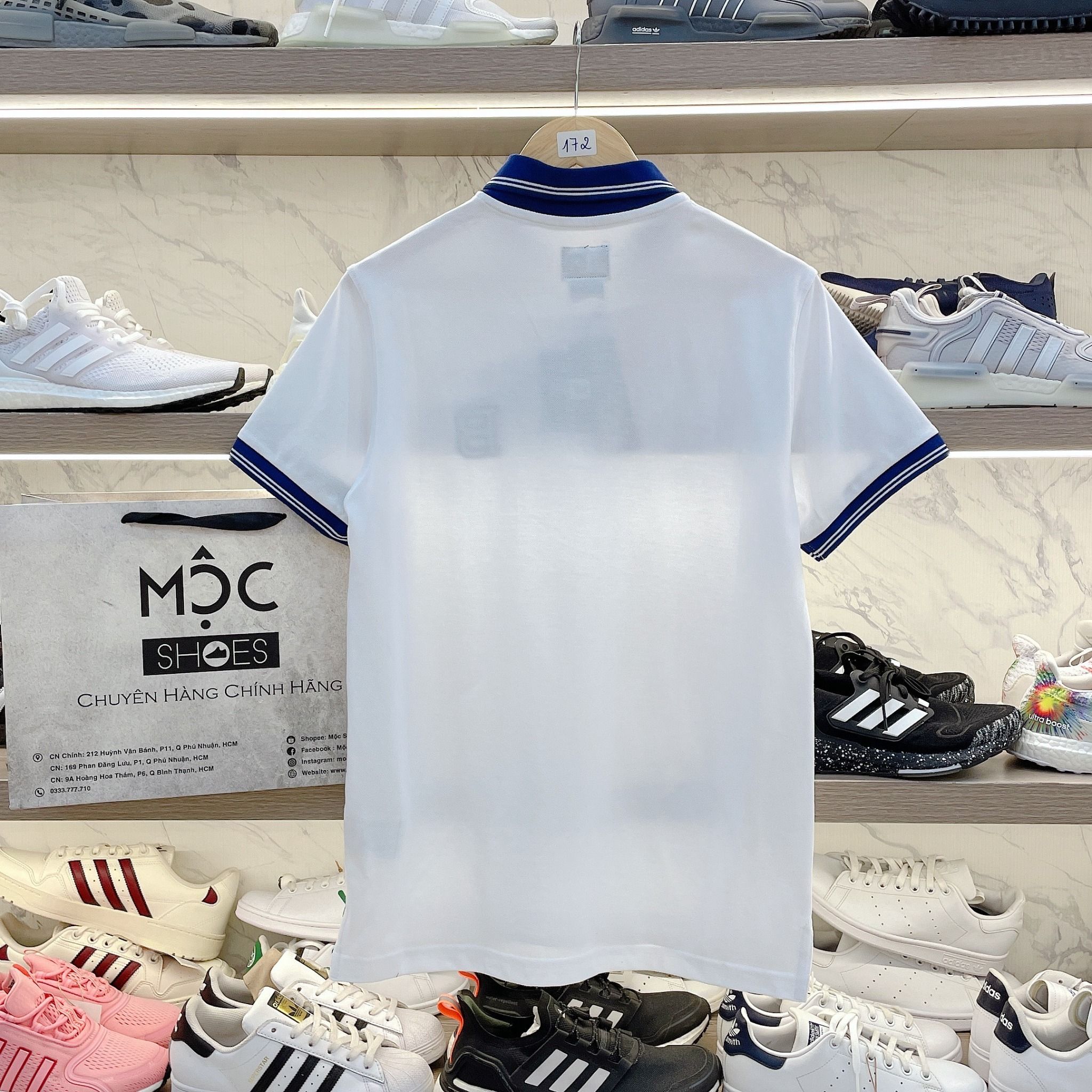 2244 - HÀNG CHÍNH HÃNG - ÁO THUN POLO NEW ERA - LOGO B THÊU XANH - TRẮNG