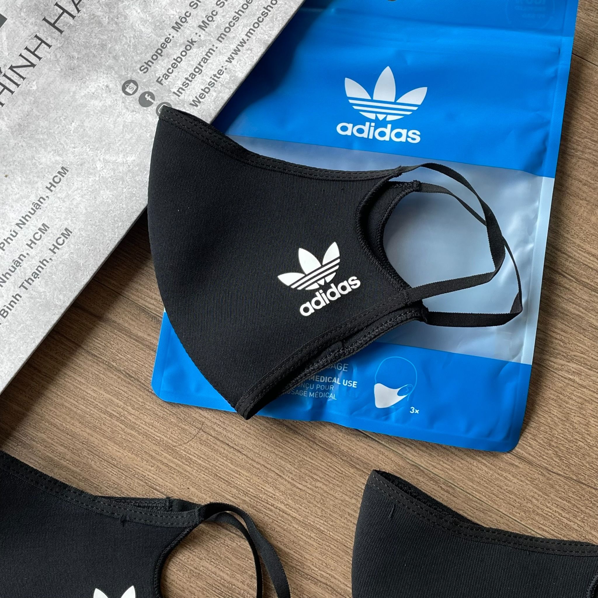 2248 - HÀNG CHÍNH HÃNG - BỘ 3 KHẨU TRANG ADIDAS FACE MASK COVER SIZE M/L - *BLACK* - 2024** - Code: H08837