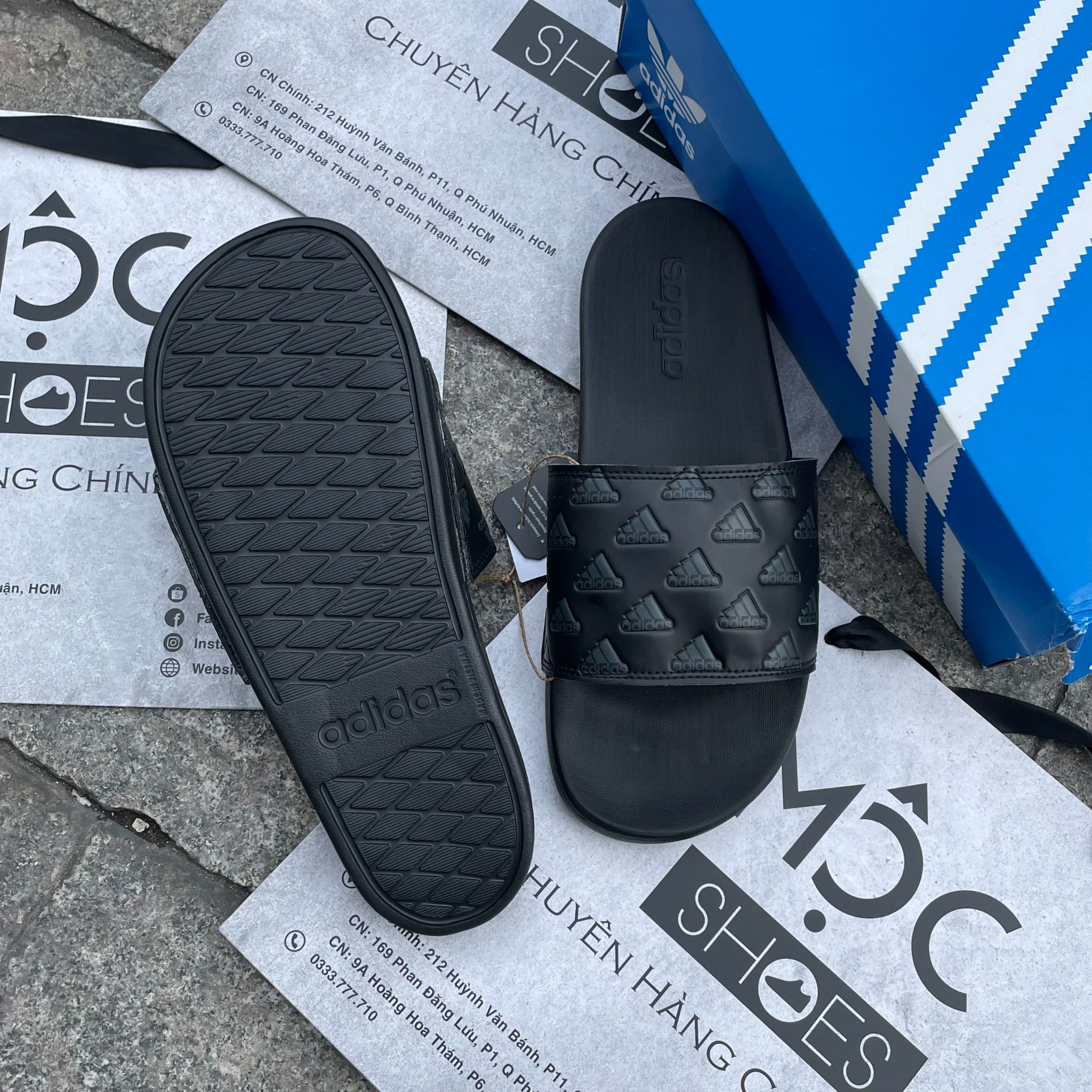2294 - HÀNG CHÍNH HÃNG - DÉP QUAI NGANG ADIDAS CLOUDFOAM COMFORT MÀU ĐEN FULL - NHIỀU LOGO ĐEN NỔI