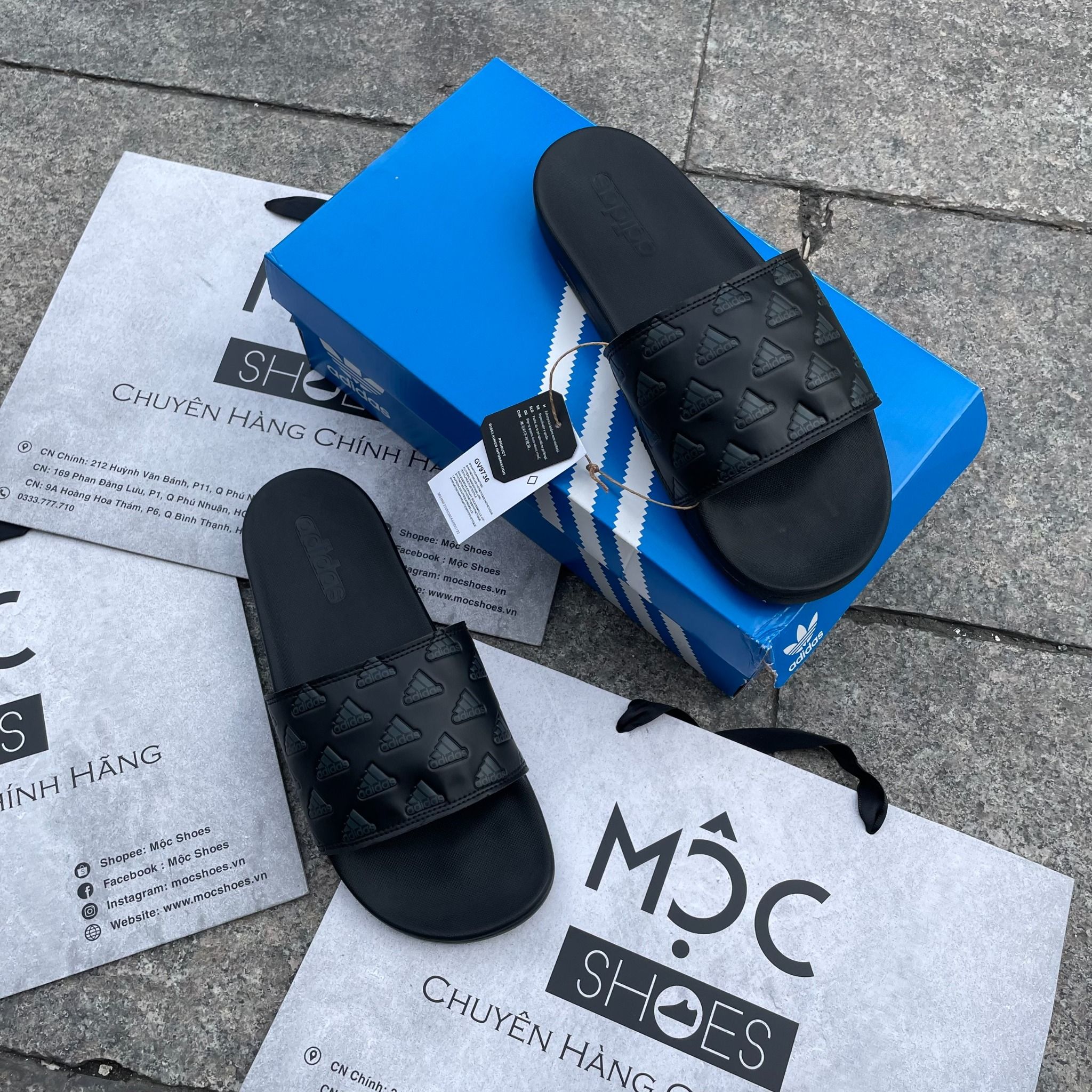 2294 - HÀNG CHÍNH HÃNG - DÉP QUAI NGANG ADIDAS CLOUDFOAM COMFORT MÀU ĐEN FULL - NHIỀU LOGO ĐEN NỔI