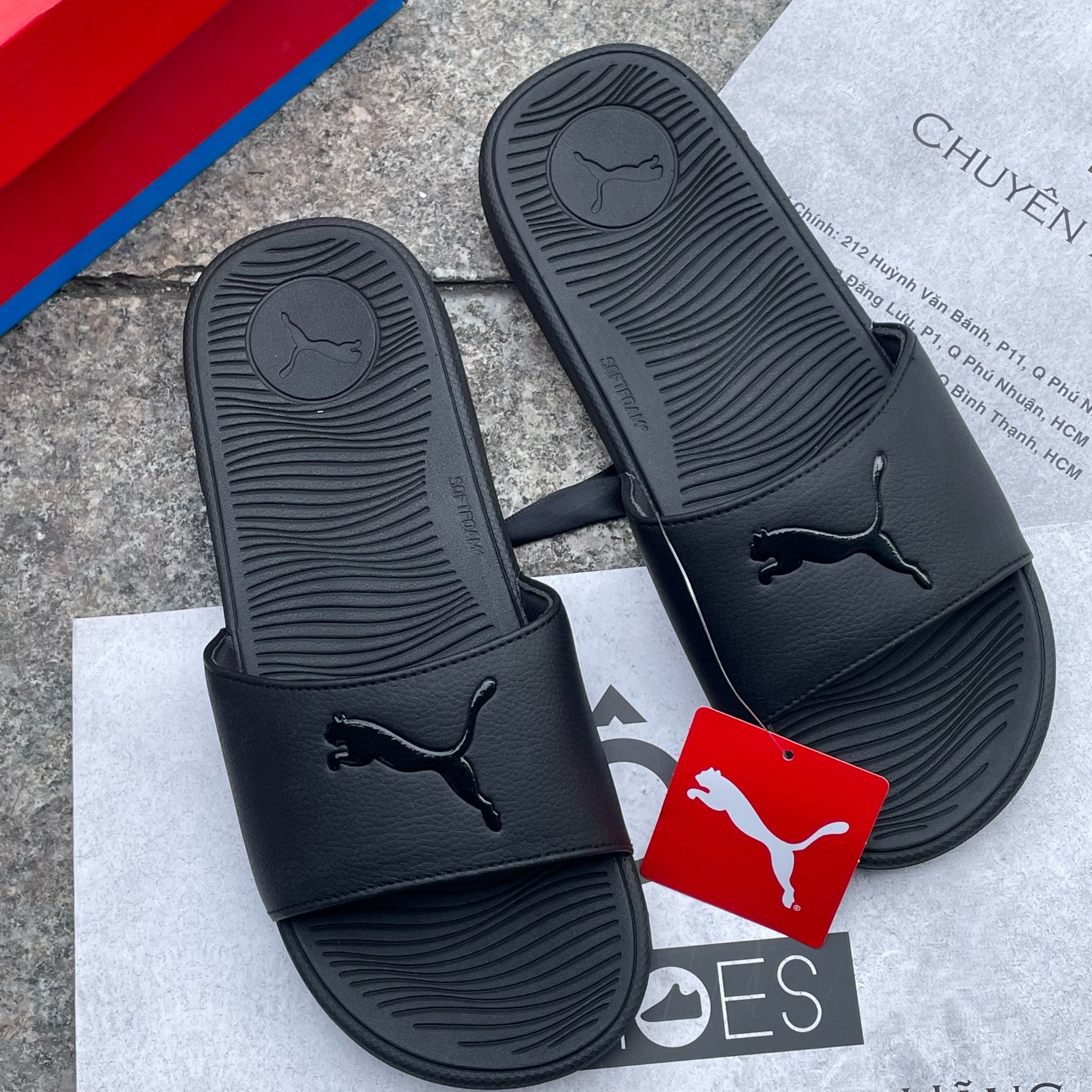 2313 - HÀNG CHÍNH HÃNG - DÉP PUMA COOL CAT 2.0 - ĐEN FULL - LOGO BÓNG