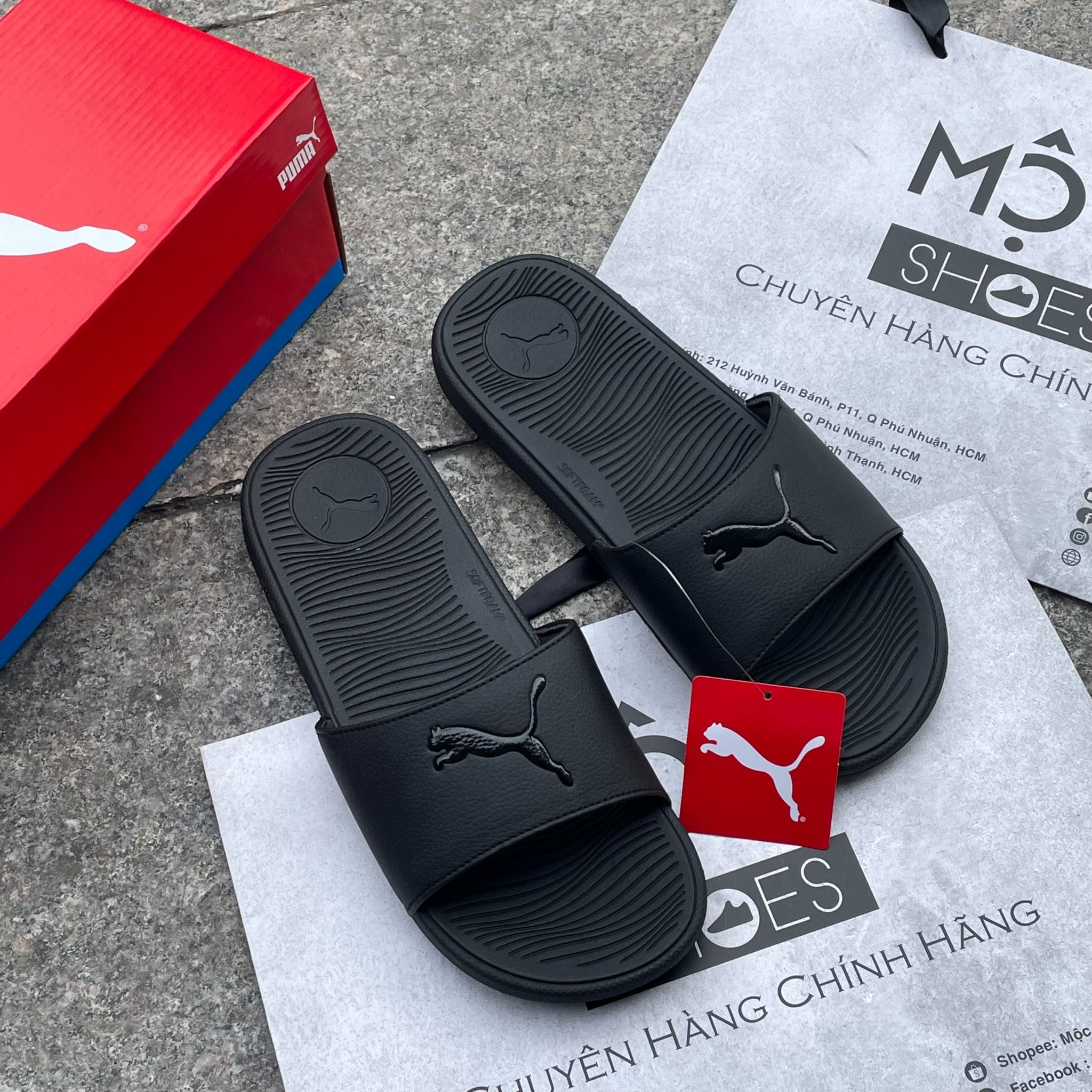 2313 - HÀNG CHÍNH HÃNG - DÉP PUMA COOL CAT 2.0 - ĐEN FULL - LOGO BÓNG