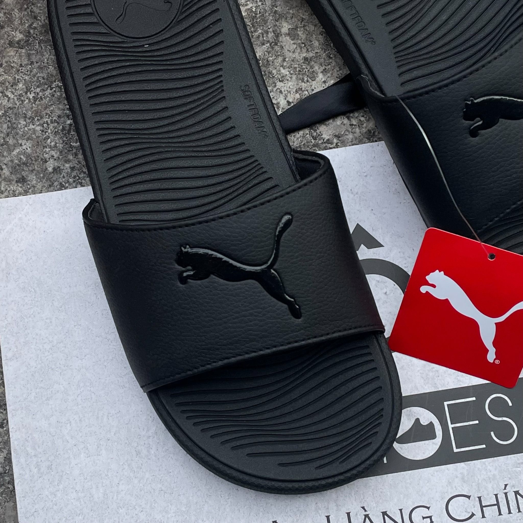 2313 - HÀNG CHÍNH HÃNG - DÉP PUMA COOL CAT 2.0 - ĐEN FULL - LOGO BÓNG