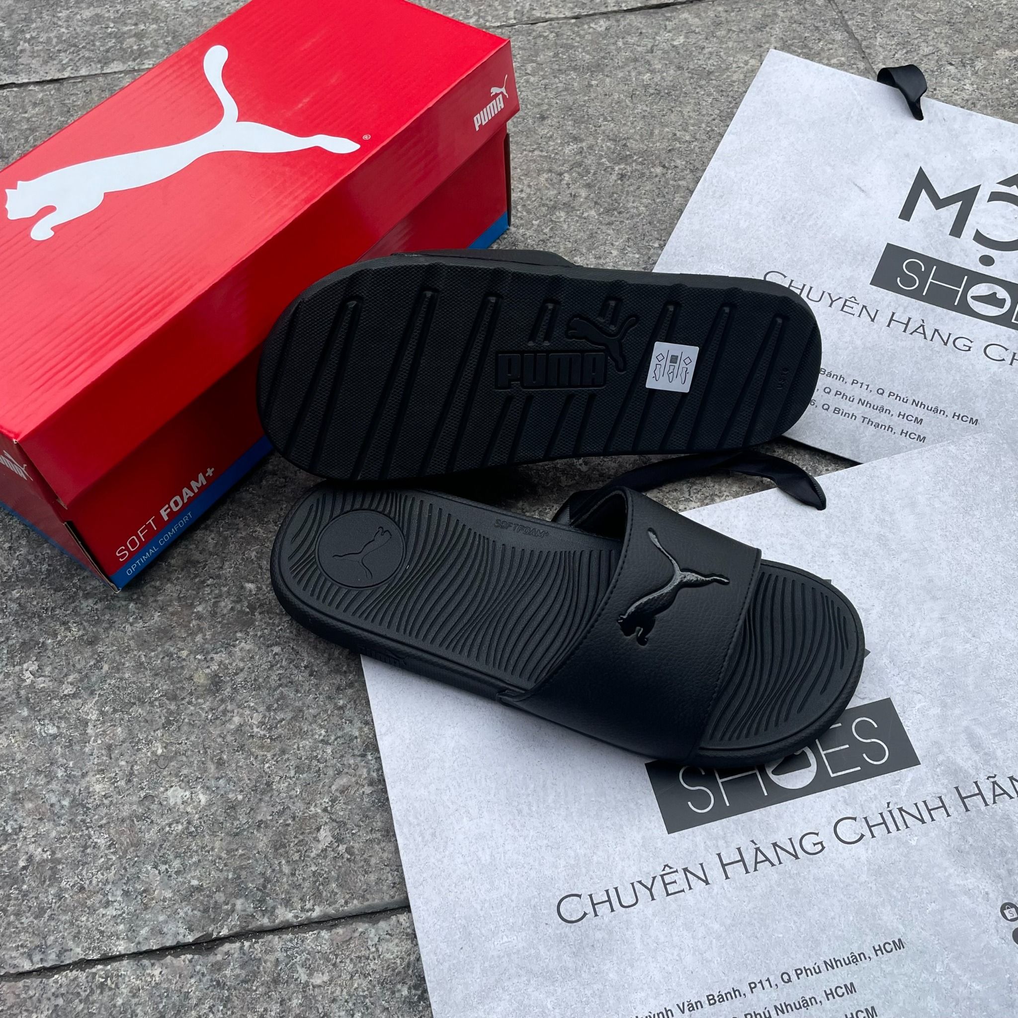 2313 - HÀNG CHÍNH HÃNG - DÉP PUMA COOL CAT 2.0 - ĐEN FULL - LOGO BÓNG