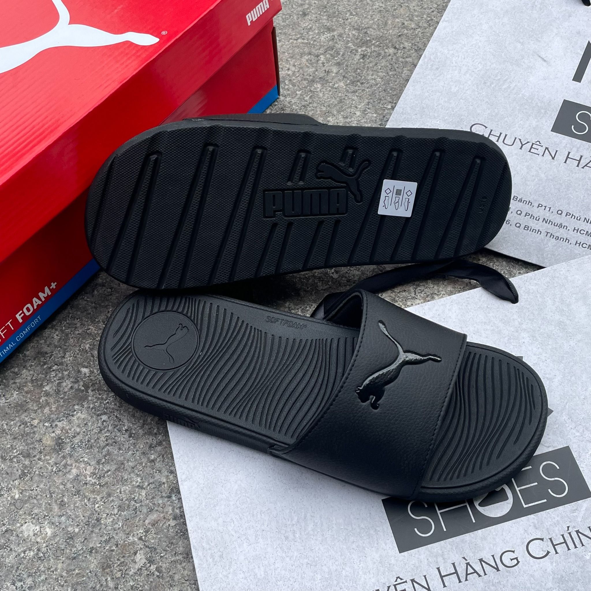 2313 - HÀNG CHÍNH HÃNG - DÉP PUMA COOL CAT 2.0 - ĐEN FULL - LOGO BÓNG