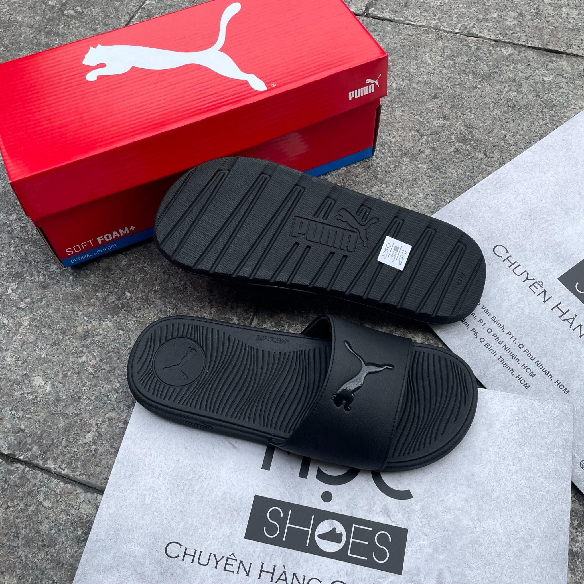 2313 - HÀNG CHÍNH HÃNG - DÉP PUMA COOL CAT 2.0 - ĐEN FULL - LOGO BÓNG
