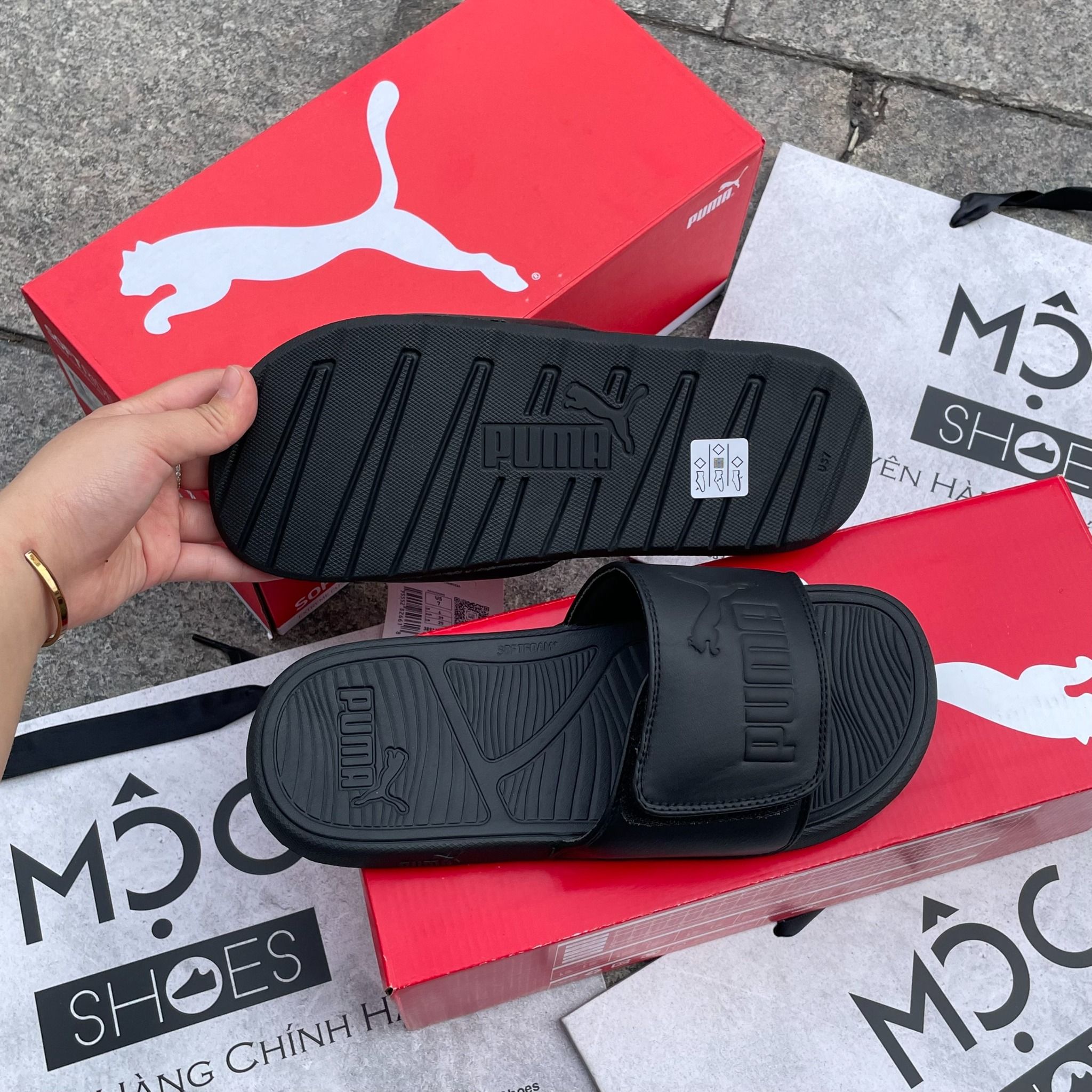 2283 - HÀNG CHÍNH HÃNG - DÉP PUMA COOL CAT 2.0 - ĐEN FULL - QUAI DÁN - CODE 389111 02