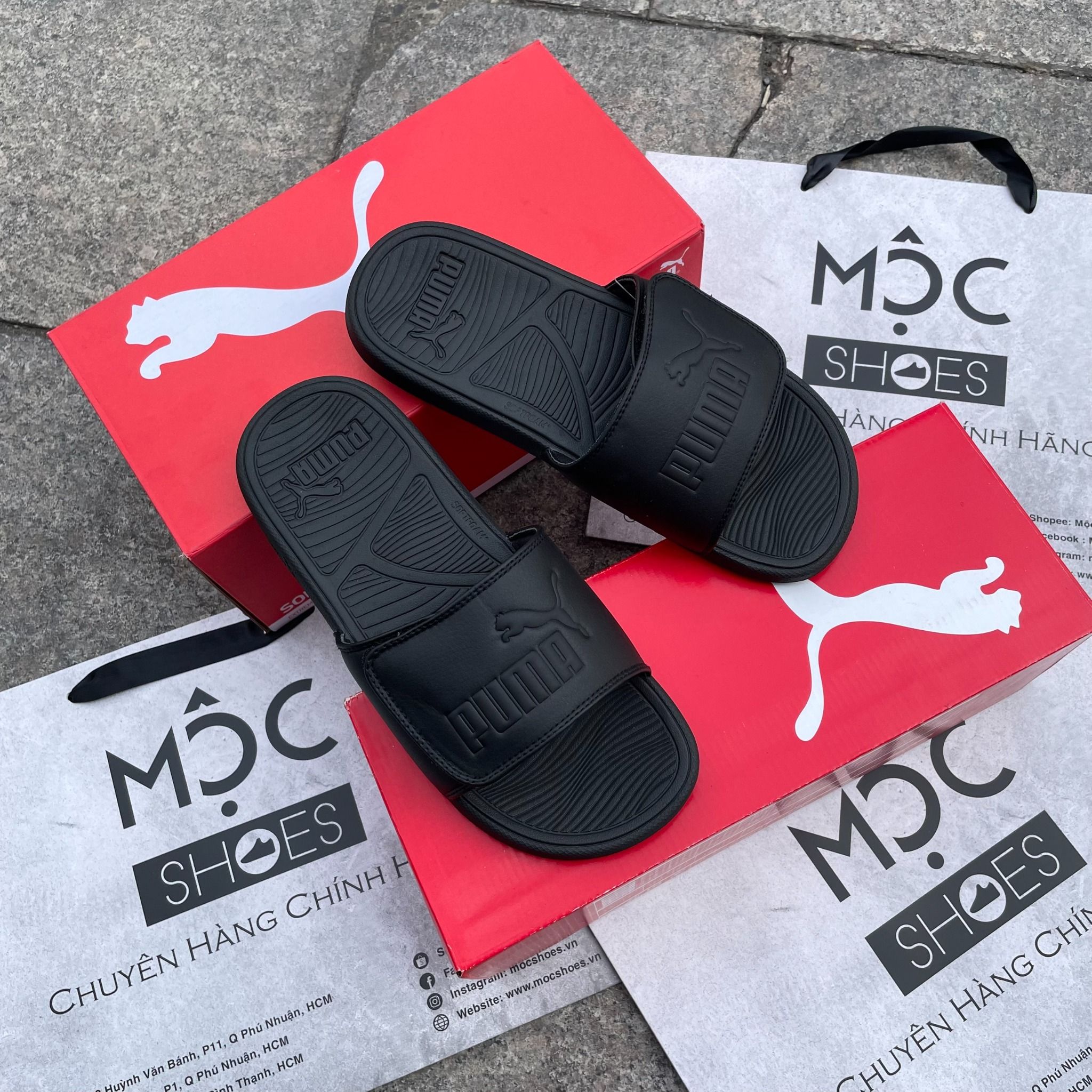 2283 - HÀNG CHÍNH HÃNG - DÉP PUMA COOL CAT 2.0 - ĐEN FULL - QUAI DÁN - CODE 389111 02