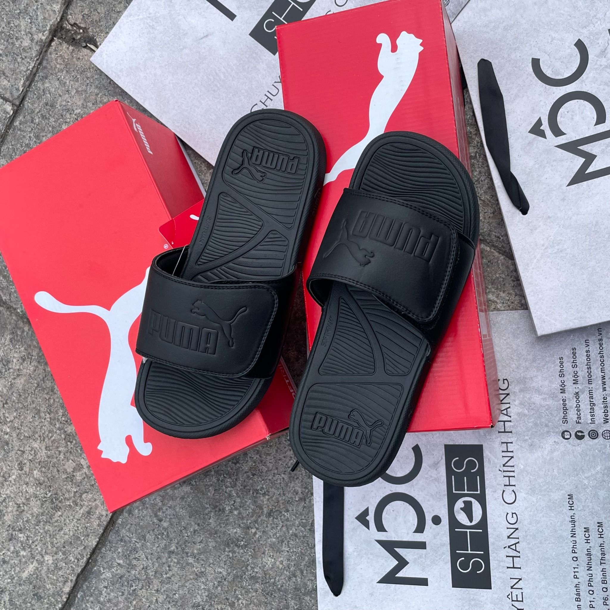2283 - HÀNG CHÍNH HÃNG - DÉP PUMA COOL CAT 2.0 - ĐEN FULL - QUAI DÁN - CODE 389111 02