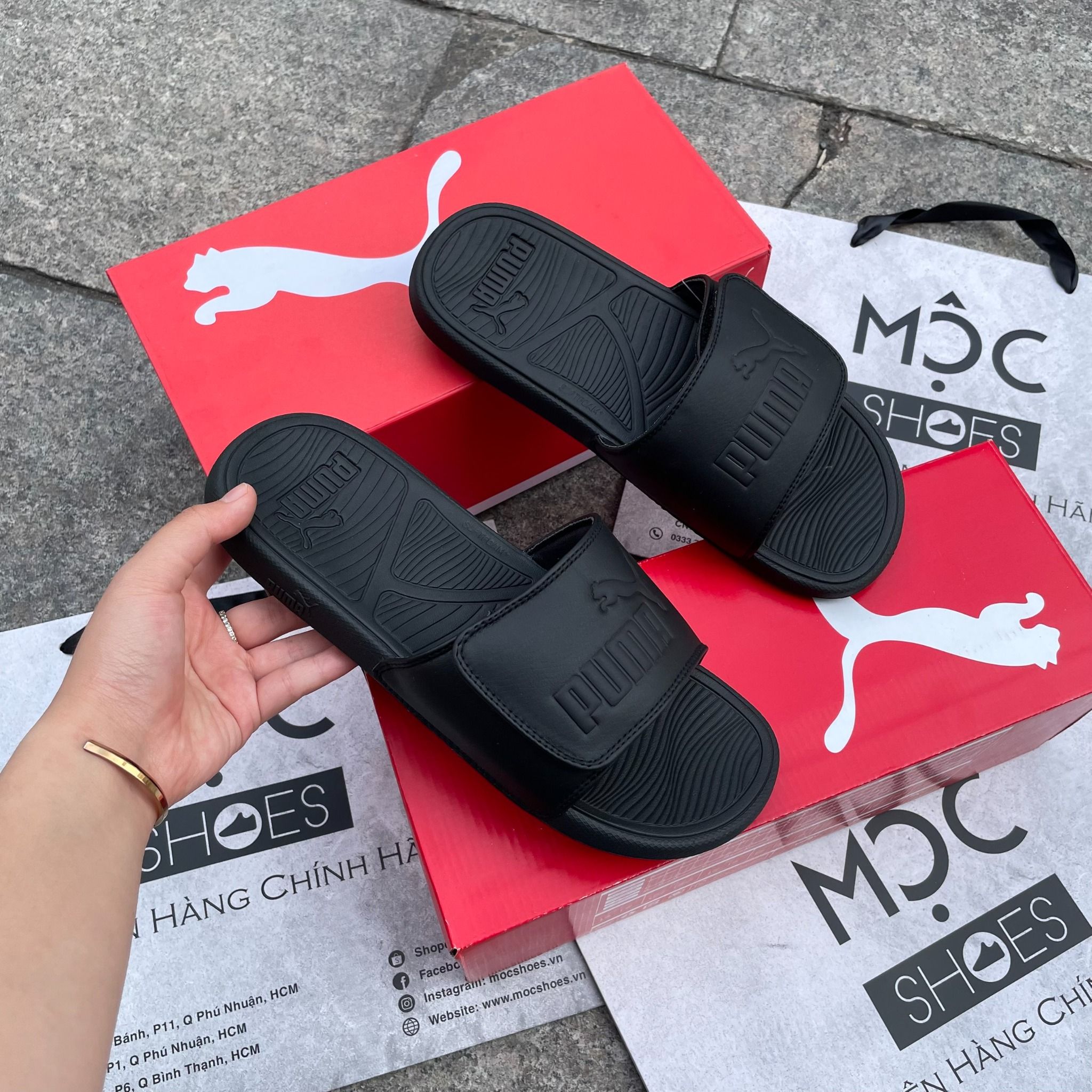 2283 - HÀNG CHÍNH HÃNG - DÉP PUMA COOL CAT 2.0 - ĐEN FULL - QUAI DÁN - CODE 389111 02