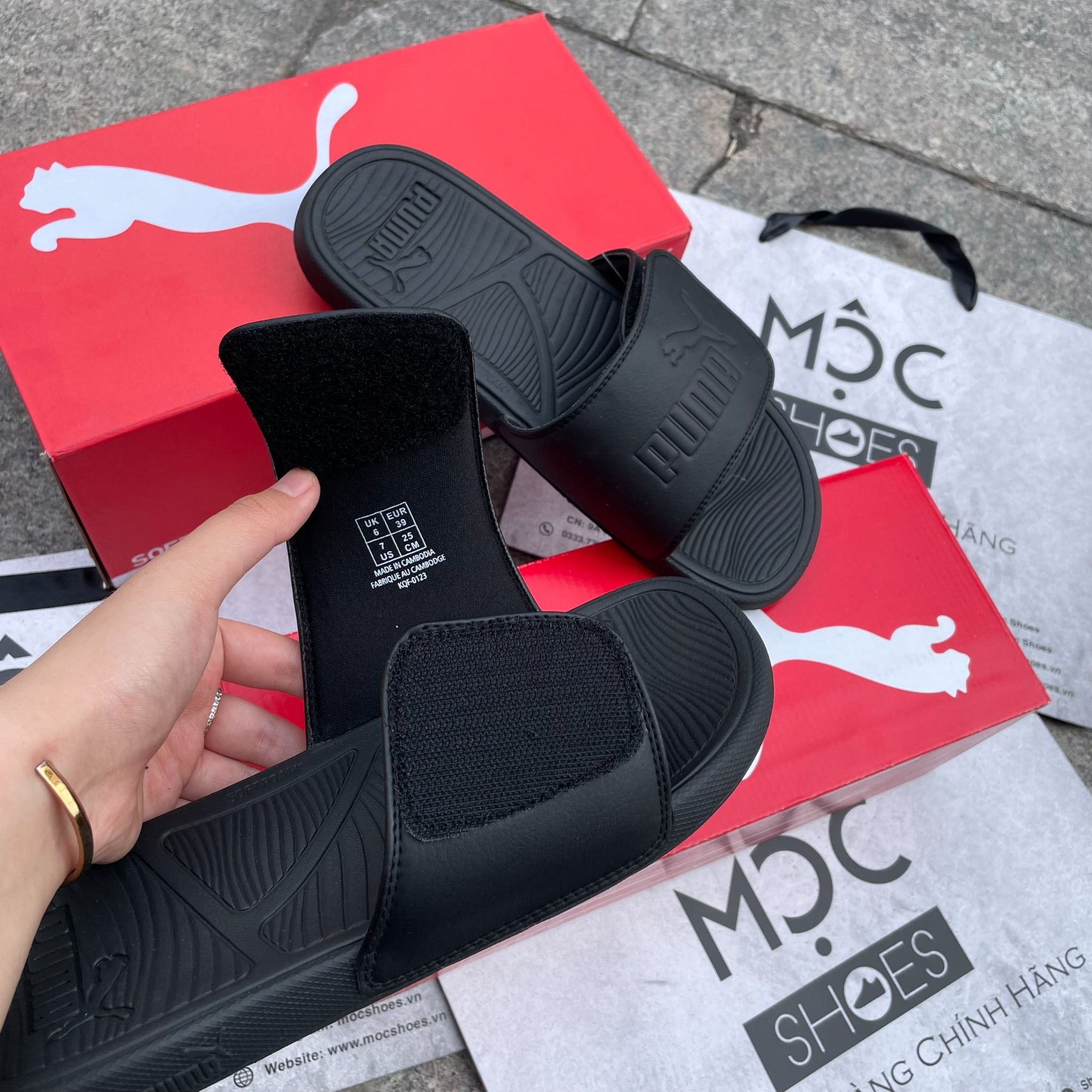 2283 - HÀNG CHÍNH HÃNG - DÉP PUMA COOL CAT 2.0 - ĐEN FULL - QUAI DÁN - CODE 389111 02