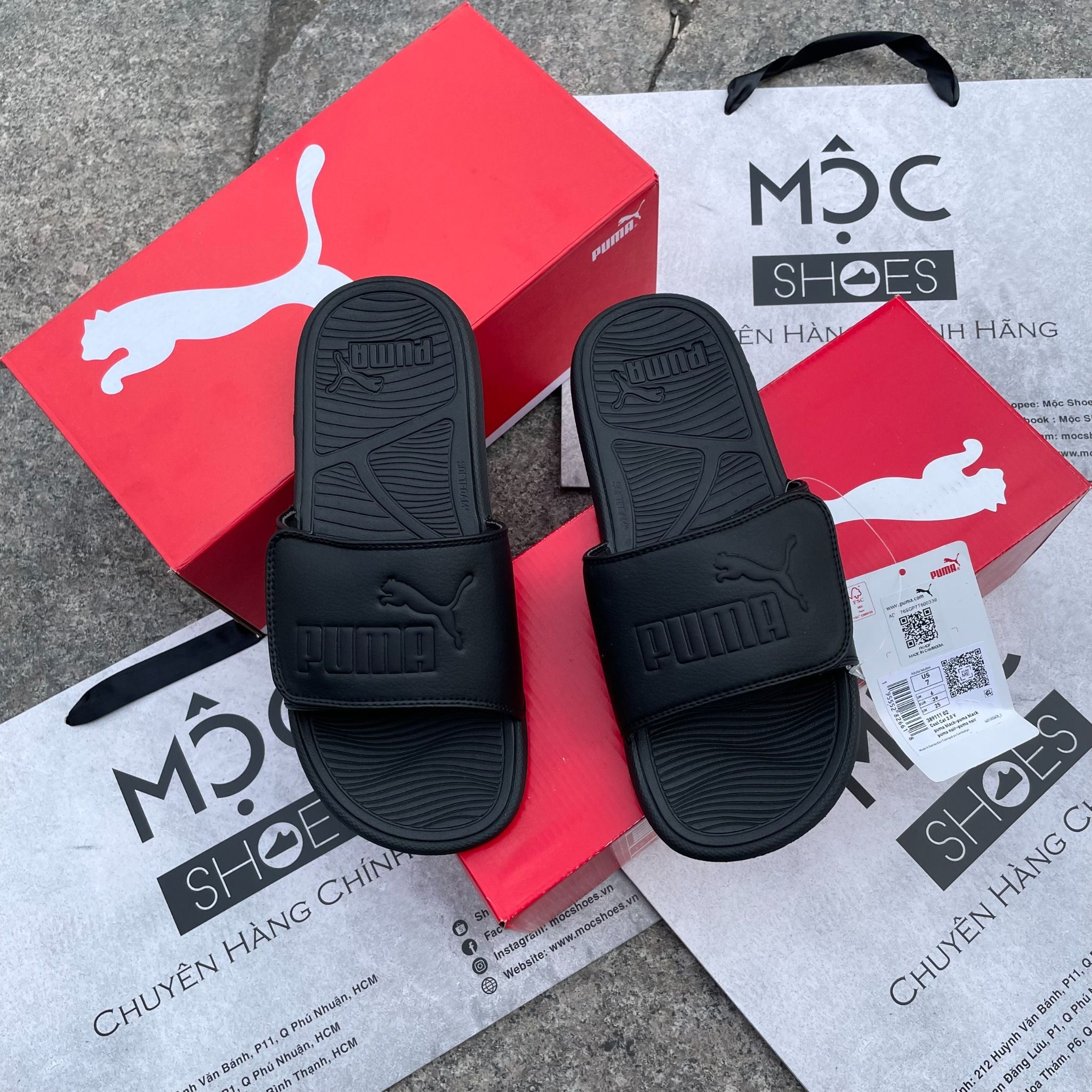 2283 - HÀNG CHÍNH HÃNG - DÉP PUMA COOL CAT 2.0 - ĐEN FULL - QUAI DÁN - CODE 389111 02