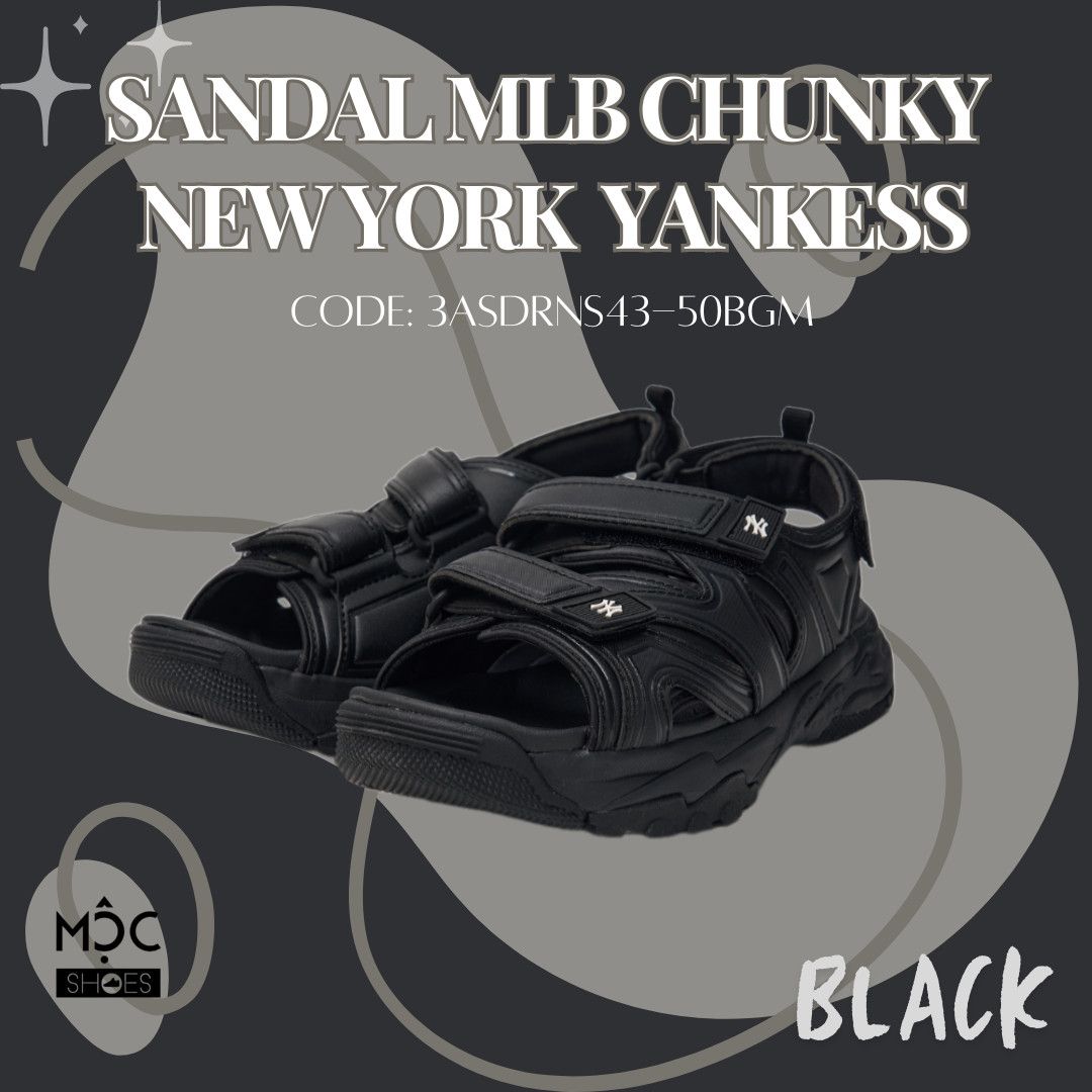2195 - HÀNG CHÍNH HÃNG - GIÀY SANDAL MLB CHUNKY NEW YORK YANKEES - BLACK - CODE: 3ASDRNS43-50BKS
