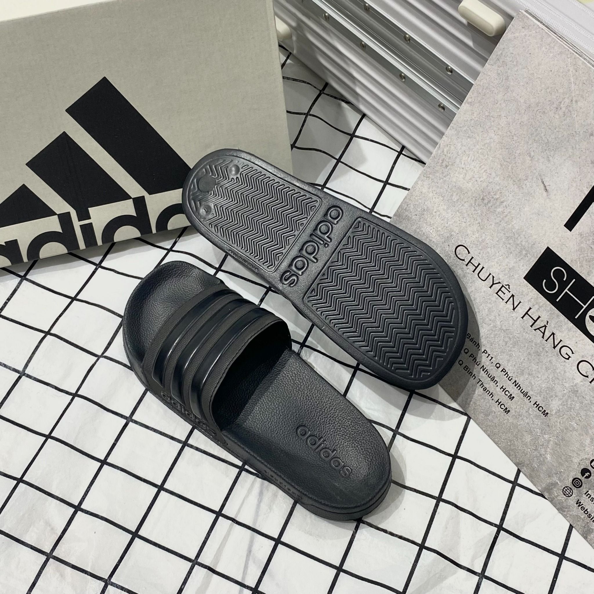 1082 - HÀNG CHÍNH HÃNG - DÉP ADIDAS LITE - TRIPLE BLACK - ĐEN FULL - Code: GZ1013