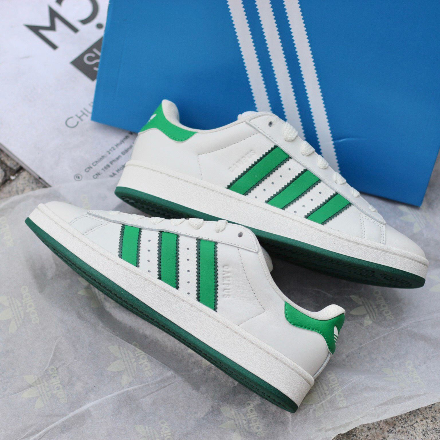 2326 - HÀNG CHÍNH HÃNG - GIÀY ADIDAS CAMPUS - TRẮNG SỌC GREEN - CODE IF8762 - 36