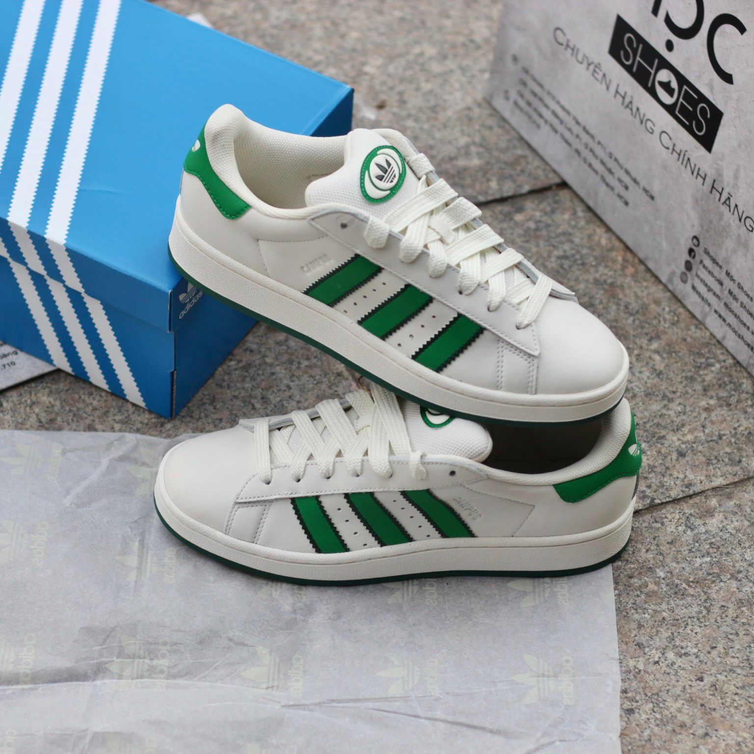 2326 - HÀNG CHÍNH HÃNG - GIÀY ADIDAS CAMPUS - TRẮNG SỌC GREEN - CODE IF8762 - 36