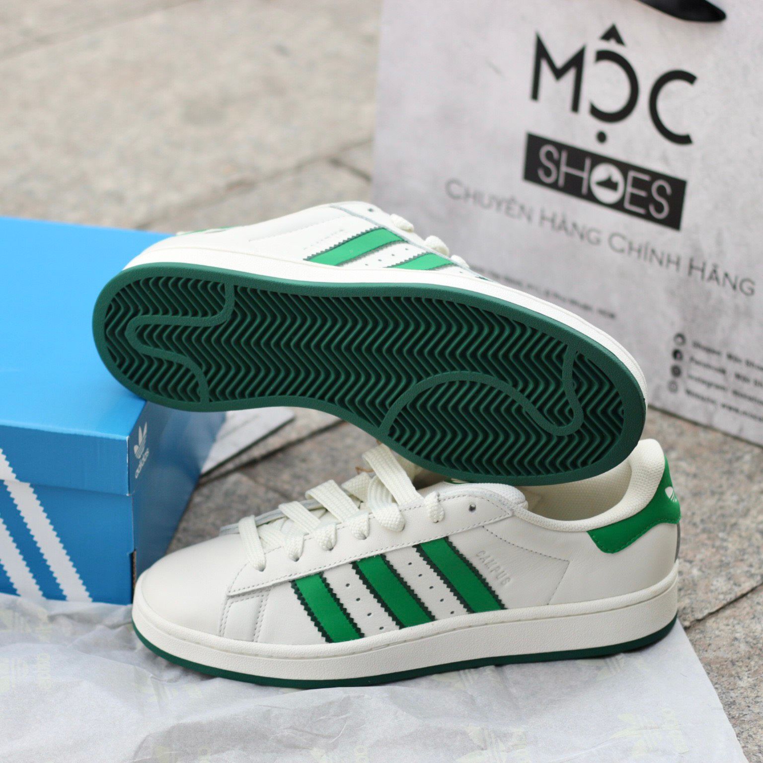 2326 - HÀNG CHÍNH HÃNG - GIÀY ADIDAS CAMPUS - TRẮNG SỌC GREEN - CODE IF8762 - 36