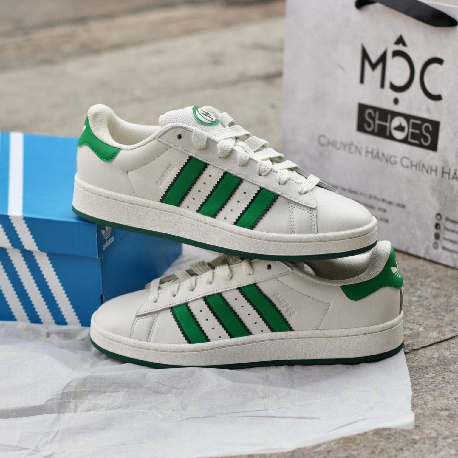 2326 - HÀNG CHÍNH HÃNG - GIÀY ADIDAS CAMPUS - TRẮNG SỌC GREEN - CODE IF8762 - 36