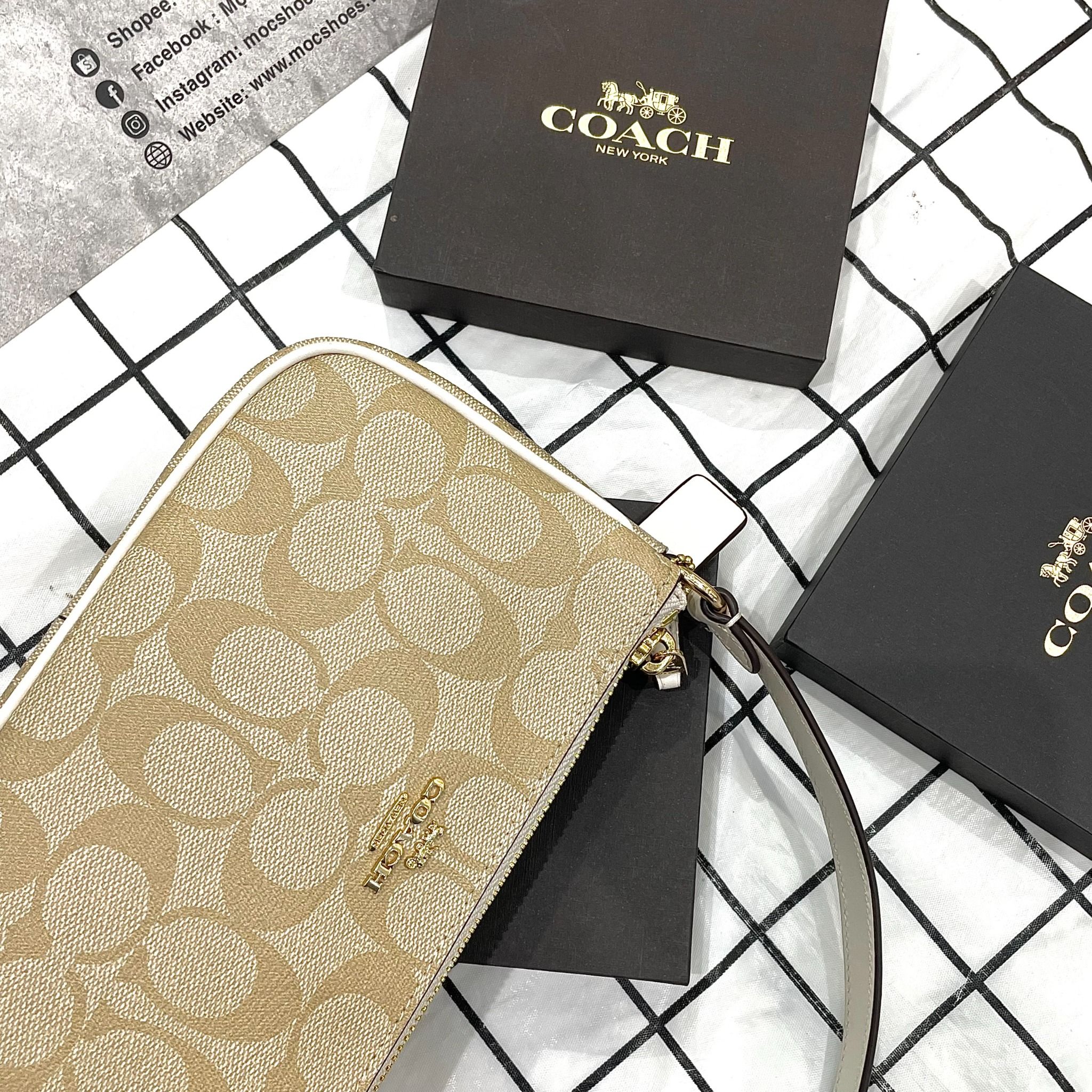 2343 - HÀNG CHÍNH HÃNG - TÚI COACH KẸP NÁCH - NÂU KEM - CODE CA444-IMU4V