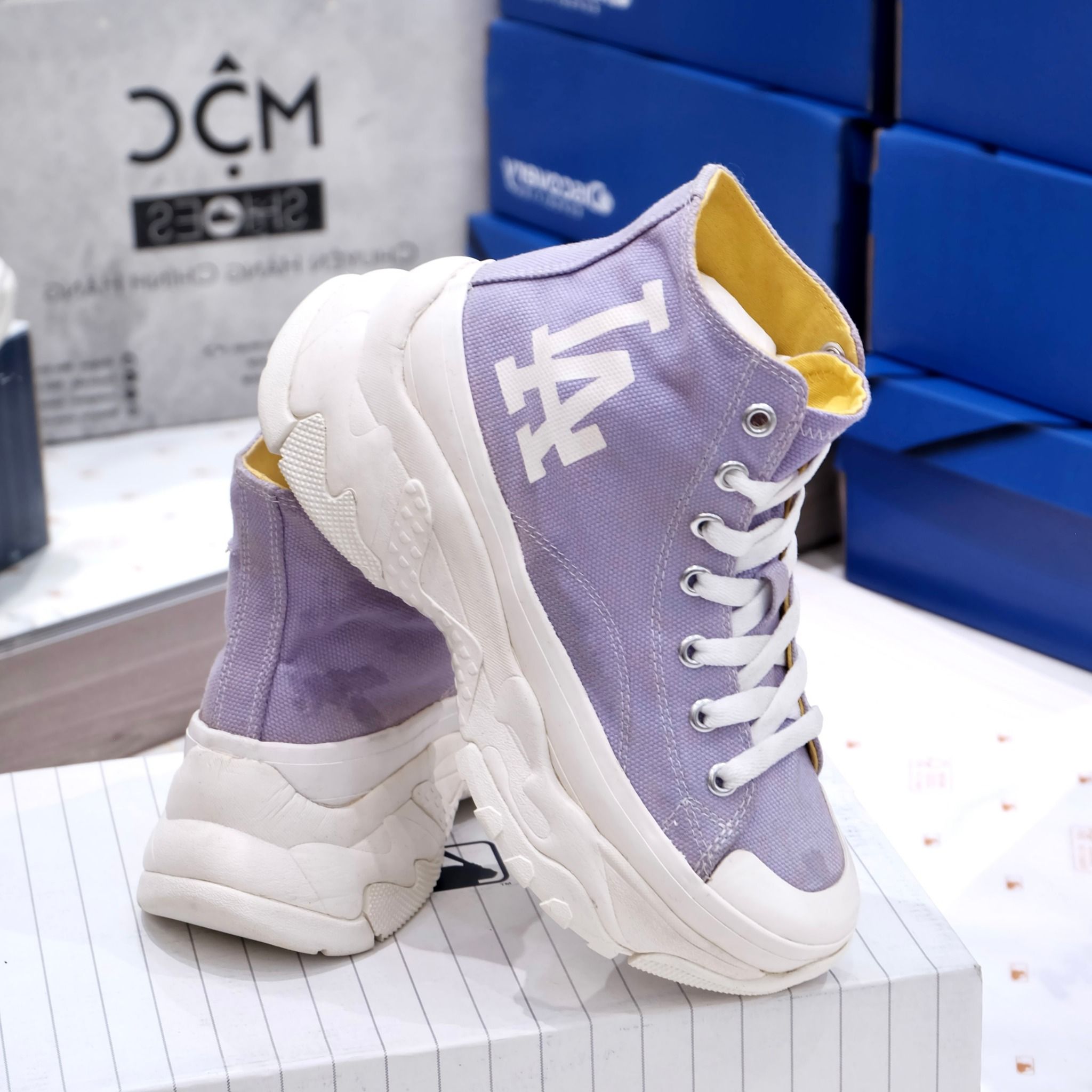 2382 - HÀNG CHÍNH HÃNG - GIÀY MLB CHUNKY HIGH - CỔ CAO (MÀU TÍM) - *PURPLE/YELLOW* - CODE: 32SHU1111-07V