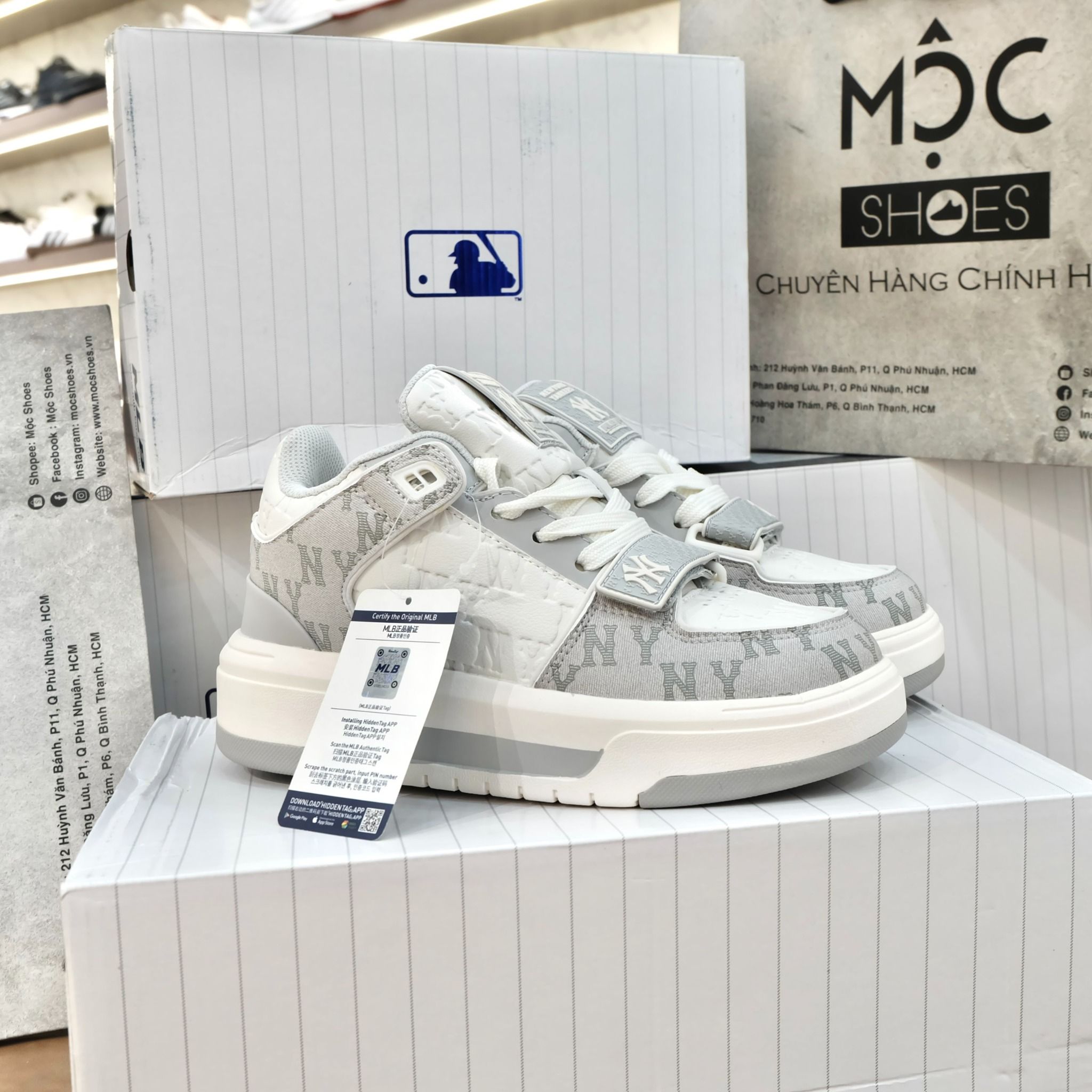 2390 - HÀNG CHÍNH HÃNG - GIÀY MLB CHUNKY LINER MID - MONOGRAM NY YANKEES - XÁM DENIM ver 2- CODE: 3ASXCMM4N-50GRS
