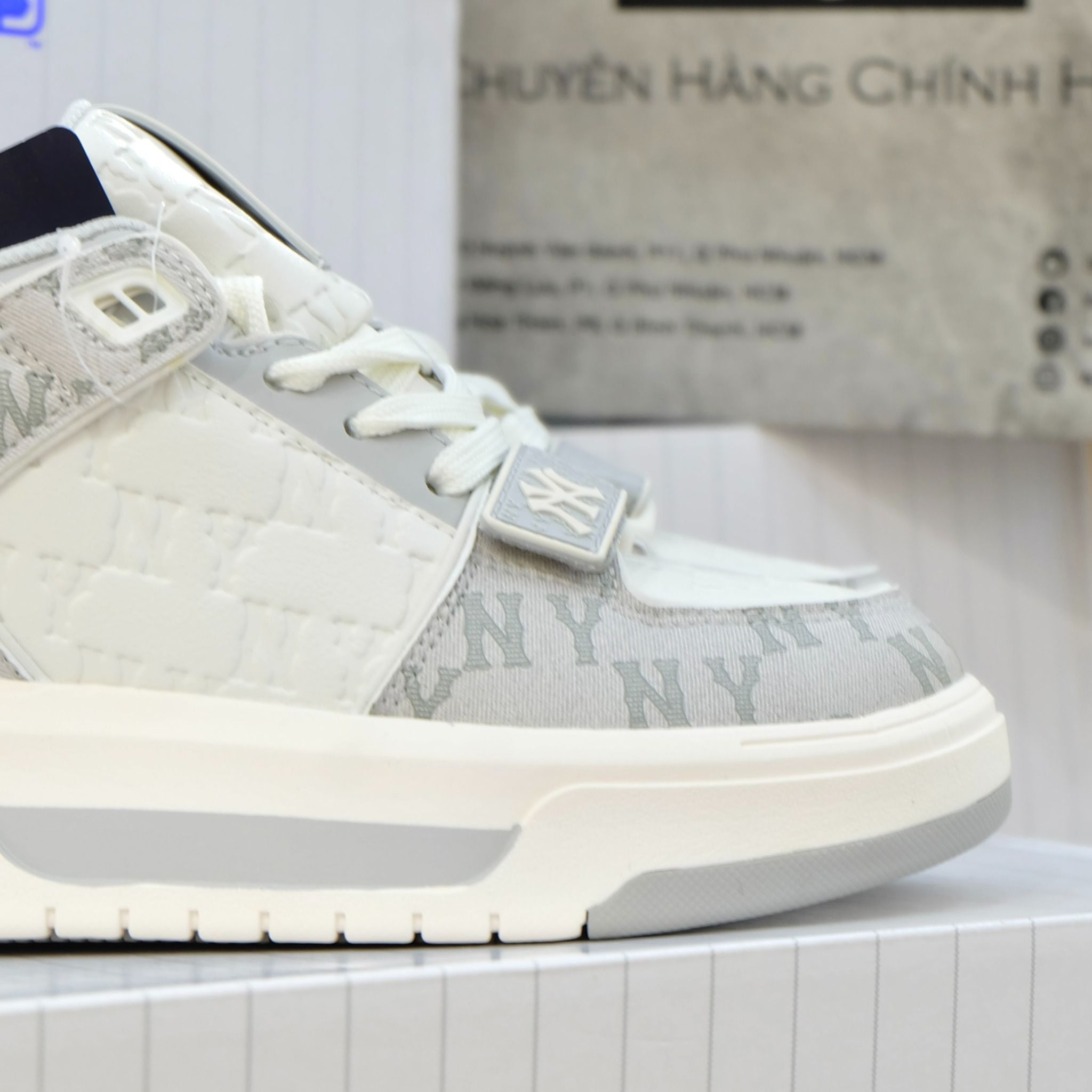 2390 - HÀNG CHÍNH HÃNG - GIÀY MLB CHUNKY LINER MID - MONOGRAM NY YANKEES - XÁM DENIM ver 2- CODE: 3ASXCMM4N-50GRS