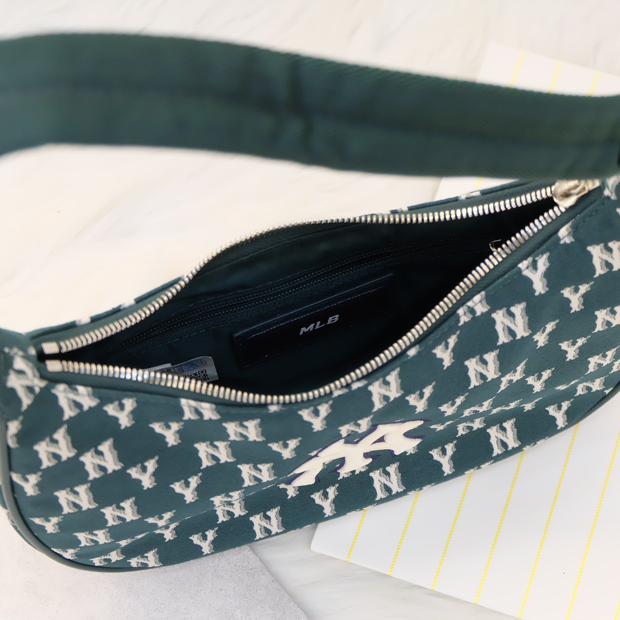 2393 - HÀNG CHÍNH HÃNG - Túi MLB Classic Monogram Jacquard Hobo Bag New York Yankees - Green - Code: 3ABQS102N-50GND