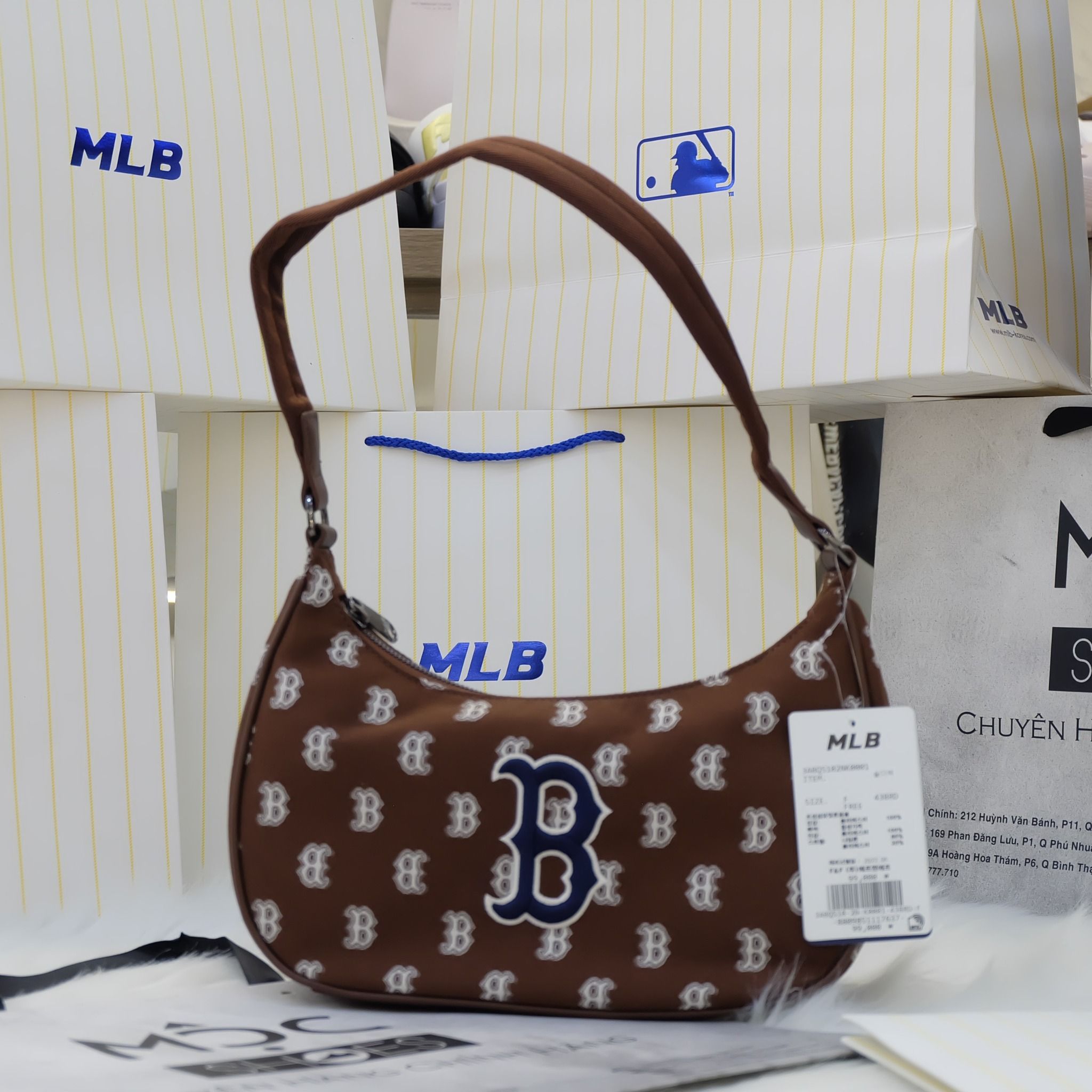 2392 - HÀNG CHÍNH HÃNG - Túi MLB Classic Monogram Jacquard Hobo Bag Boston Red Sox D.Brown - Code: 3ABQS102N-43BRD