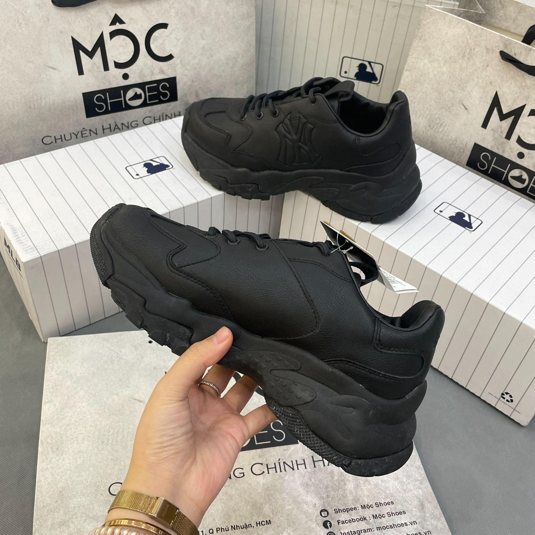 2428 - HÀNG CHÍNH HÃNG - GIÀY MLB CHUNKY - NY CHÌM NỔI *ĐEN FULL