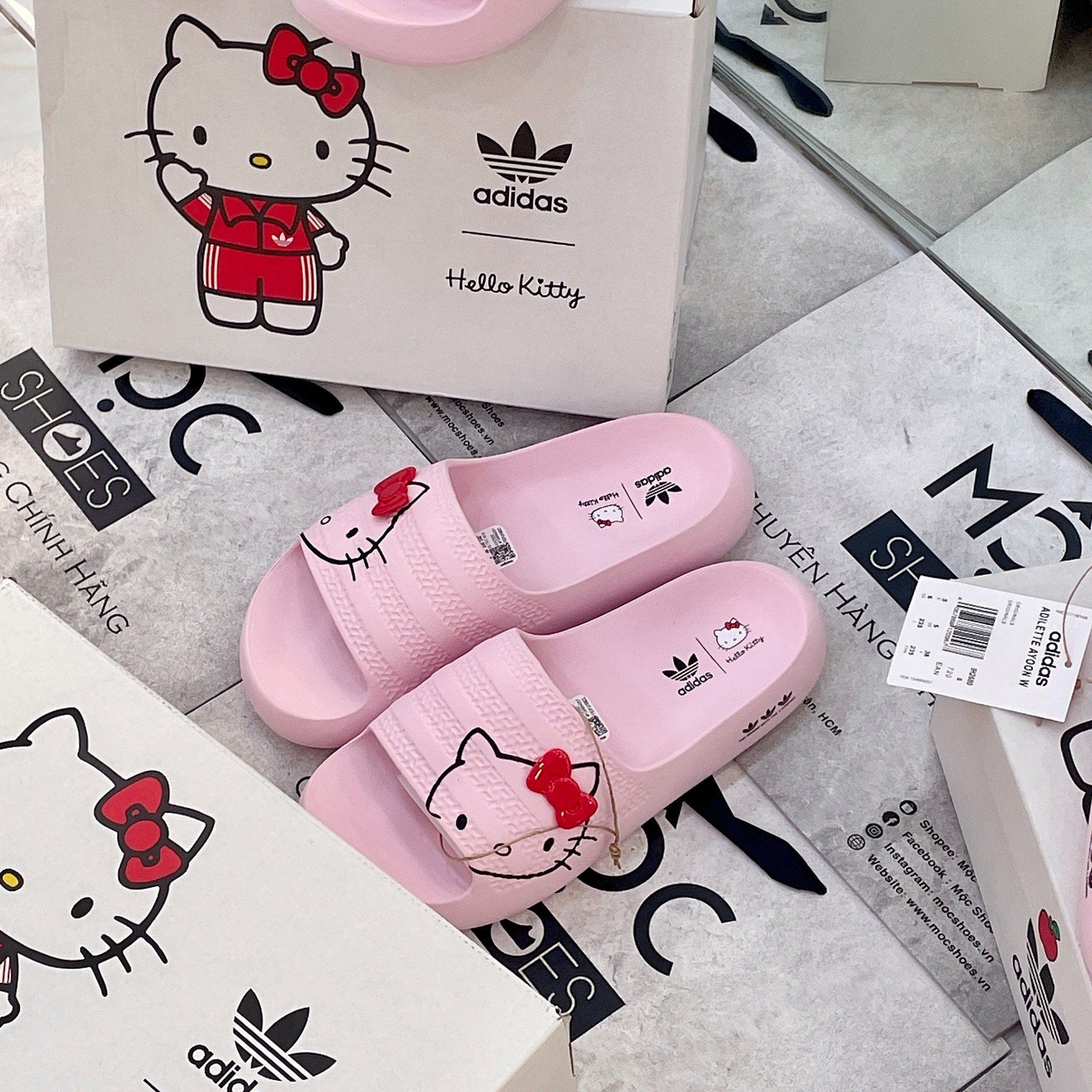 2477 - HÀNG CHÍNH HÃNG - DÉP ADIDAS ADILETTE AYOON BLISS - HỒNG x HELLO KITTY