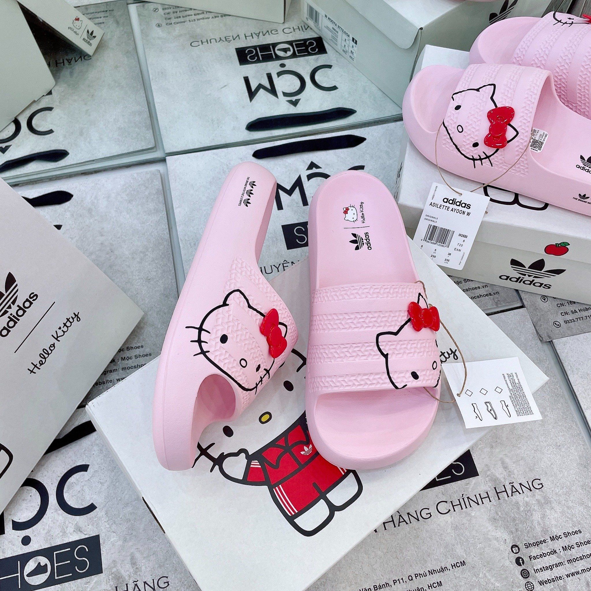 2477 - HÀNG CHÍNH HÃNG - DÉP ADIDAS ADILETTE AYOON BLISS - HỒNG x HELLO KITTY