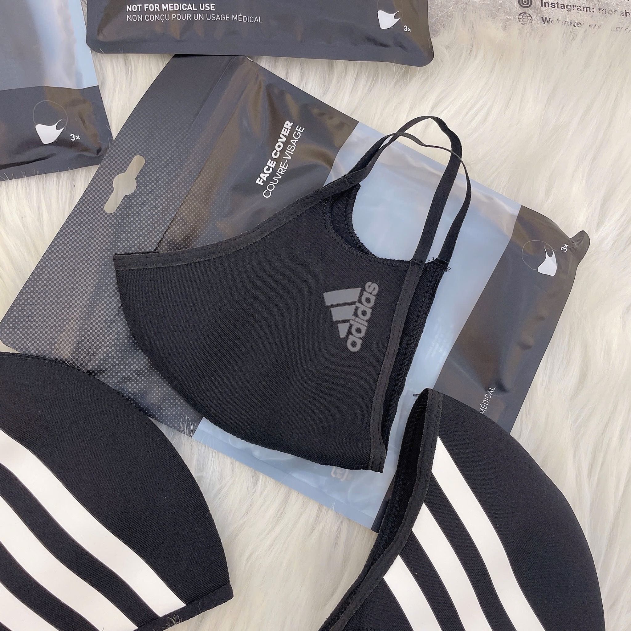 0091 - HÀNG CHÍNH HÃNG - BỘ 3 KHẨU TRANG ADIDAS FACE MASK COVER SIZE M/L - *BLACK* - 2024** - Code: HF7045