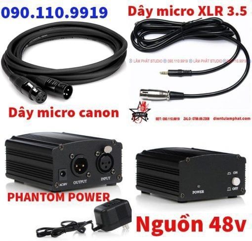 Combo Nguồn 48V - Dây Mic Canon - Dây Mic XLR 3.5
