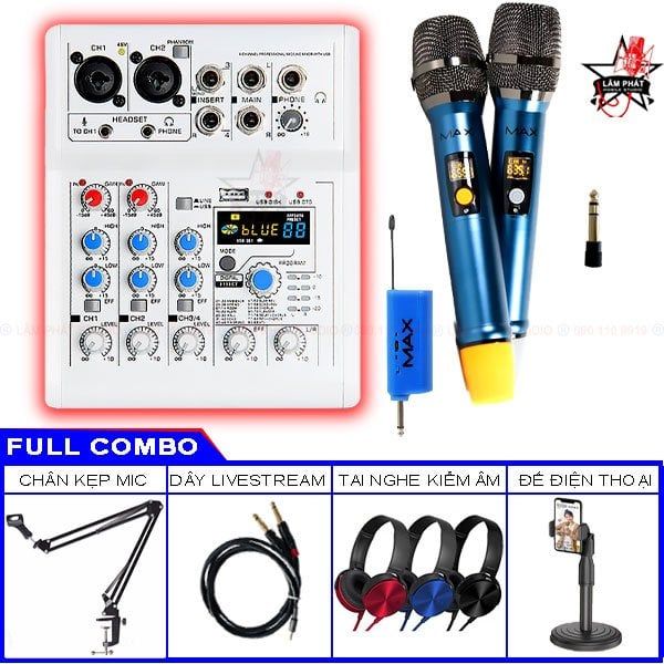 Combo Hát Live Mixer Mickle E4 Và Micro Không Dây Max 56