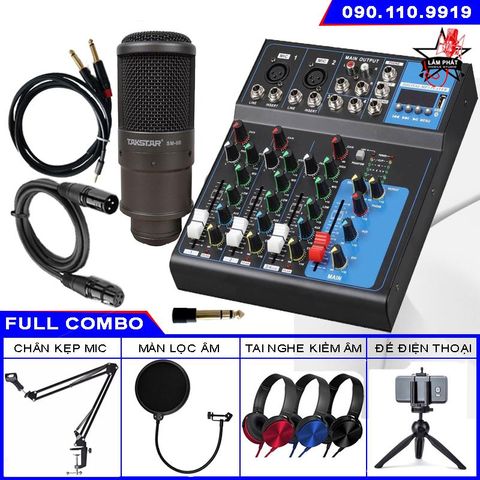 Combo Mixer Yamaha F4 Đèn Led Và Micro Takstar SM-8B