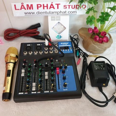 Combo Mixer Yamaha F4 Đèn Led Và Micro CAF P12