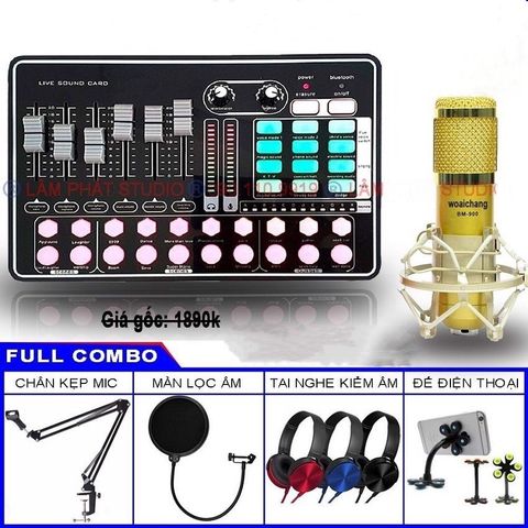 Combo Sound Card H9 Bluetooth Và Micro Thu Âm BM900