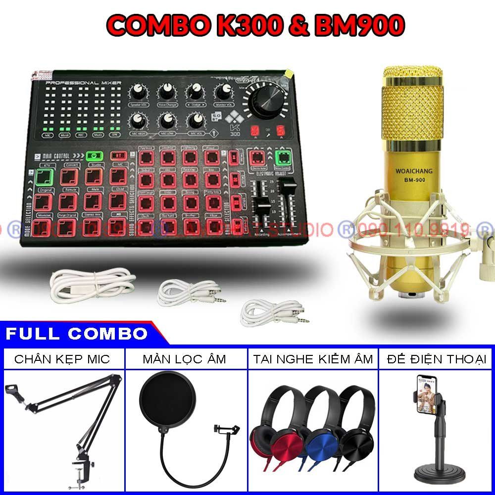 Combo Sound Card K300 Autotune Và Micro Thu Âm BM900