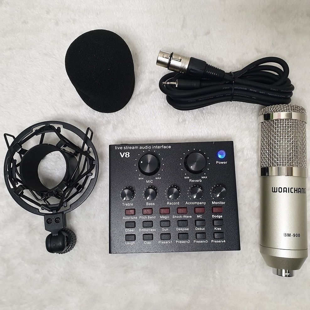 Combo Sound Card V8 Và Micro Thu Âm BM900