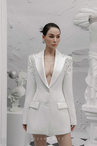 Áo vest đính sequin trắng