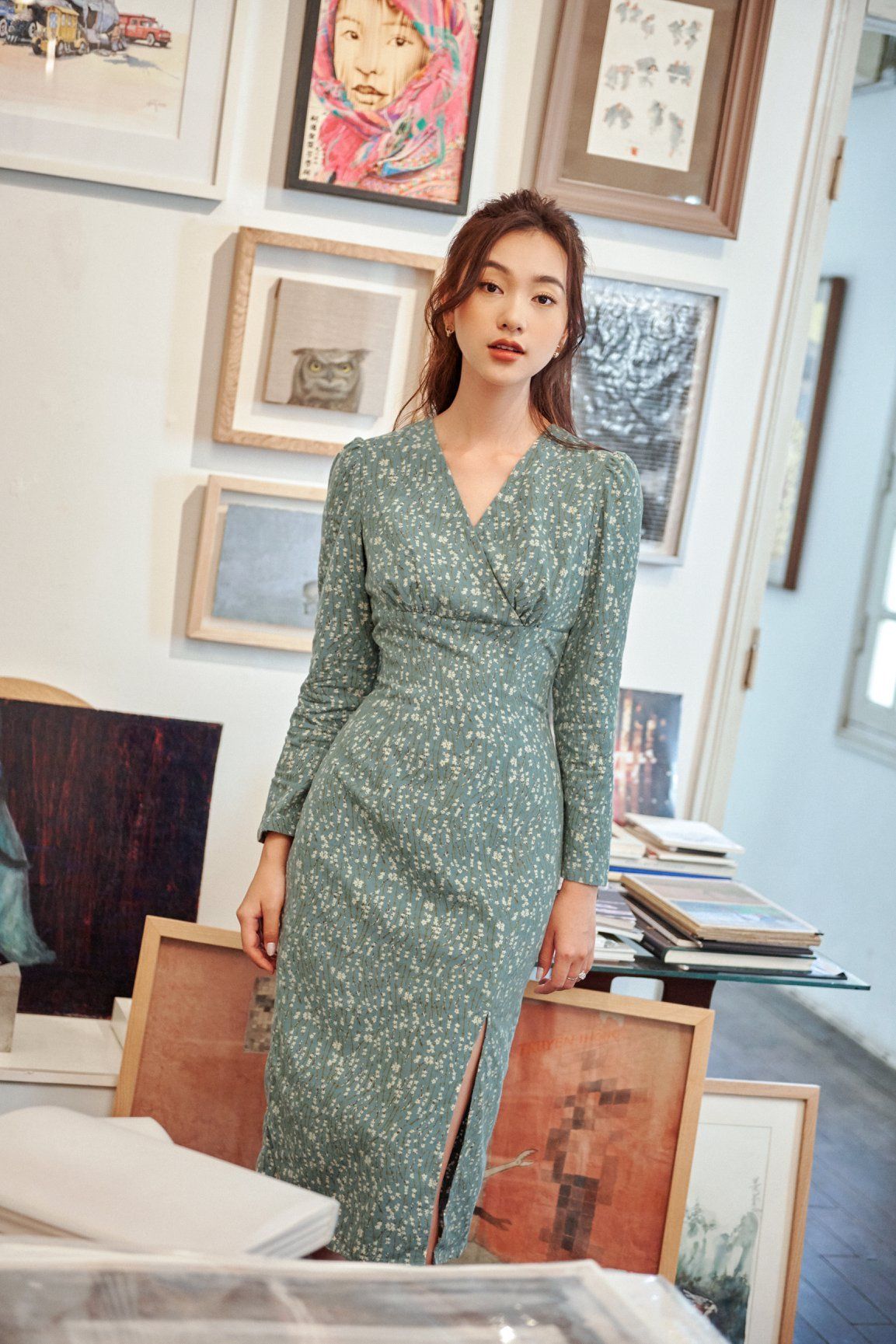 Váy cổ wrap 1VA639XL