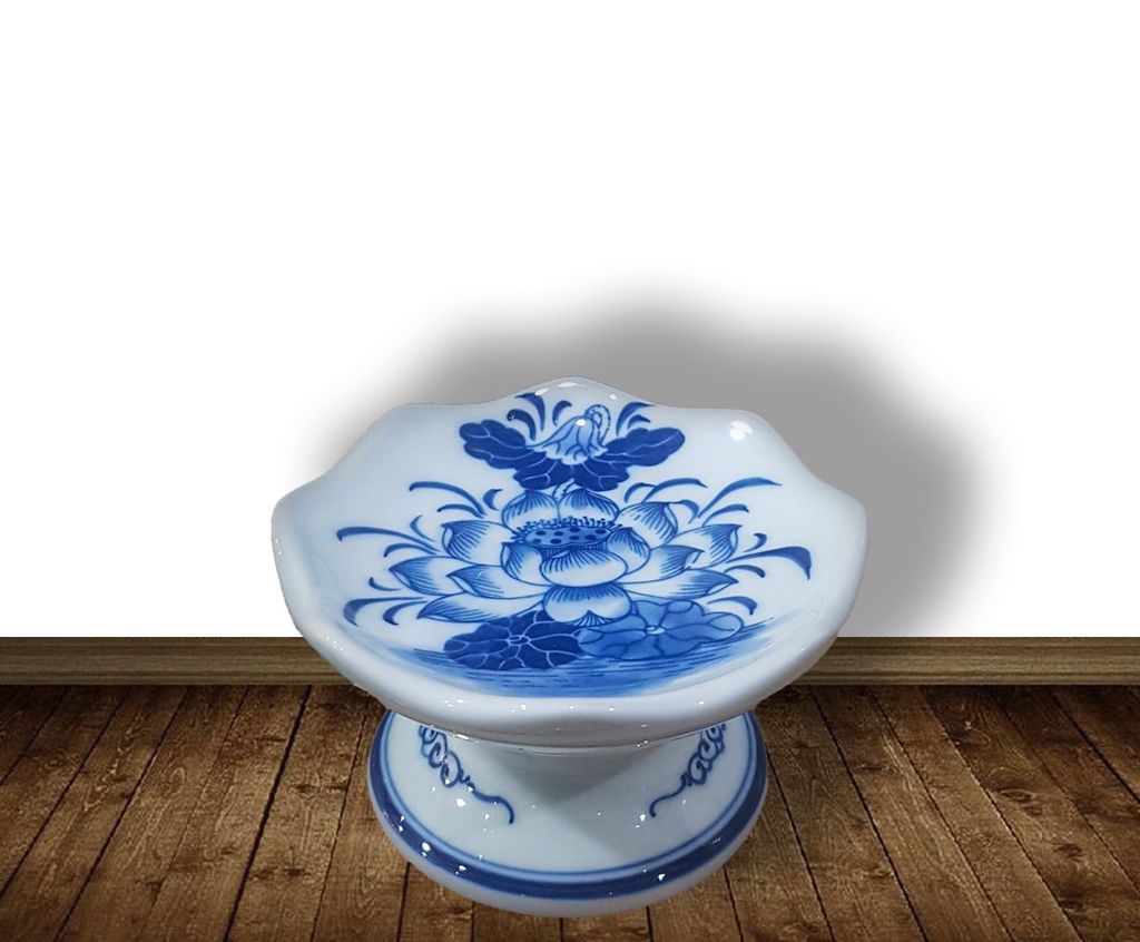 Chân nến Sen Men lam Vẽ tay LA