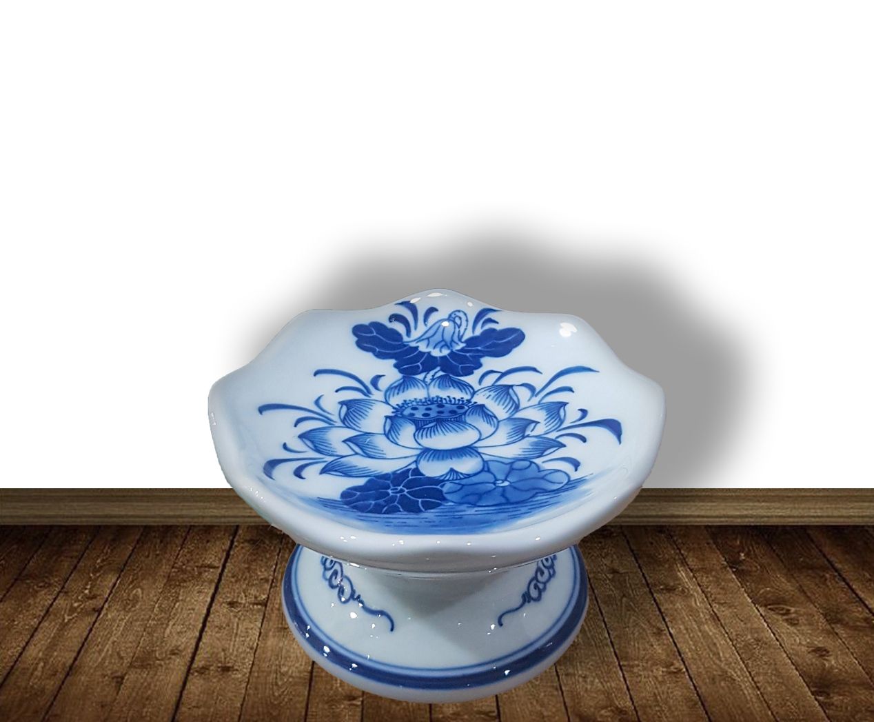 Chân nến Sen Men lam Vẽ tay LA