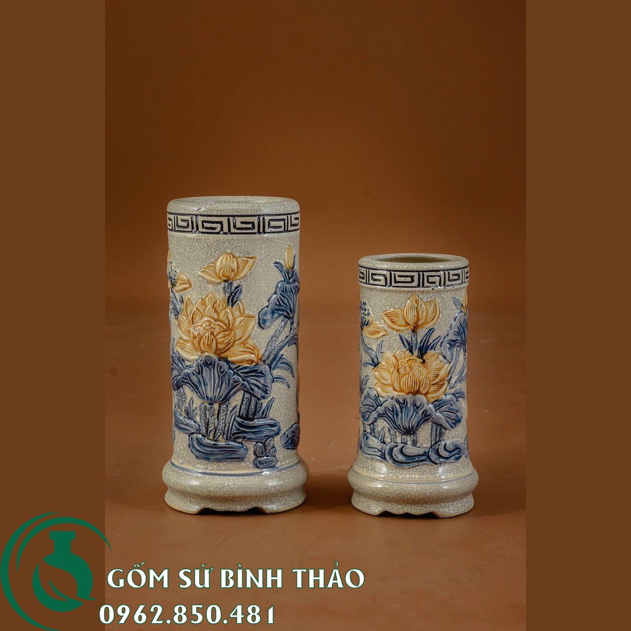 Đồ thờ Gốm sứ Men Rạn cổ Bát Tràng họa tiết sen