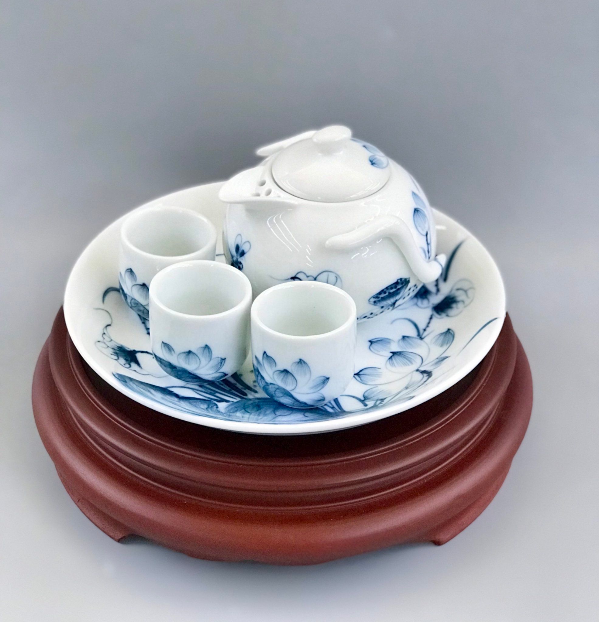 Bộ đồ thờ Bát Tràng cao cấp Sen Chàm vẽ tay TĐSC005